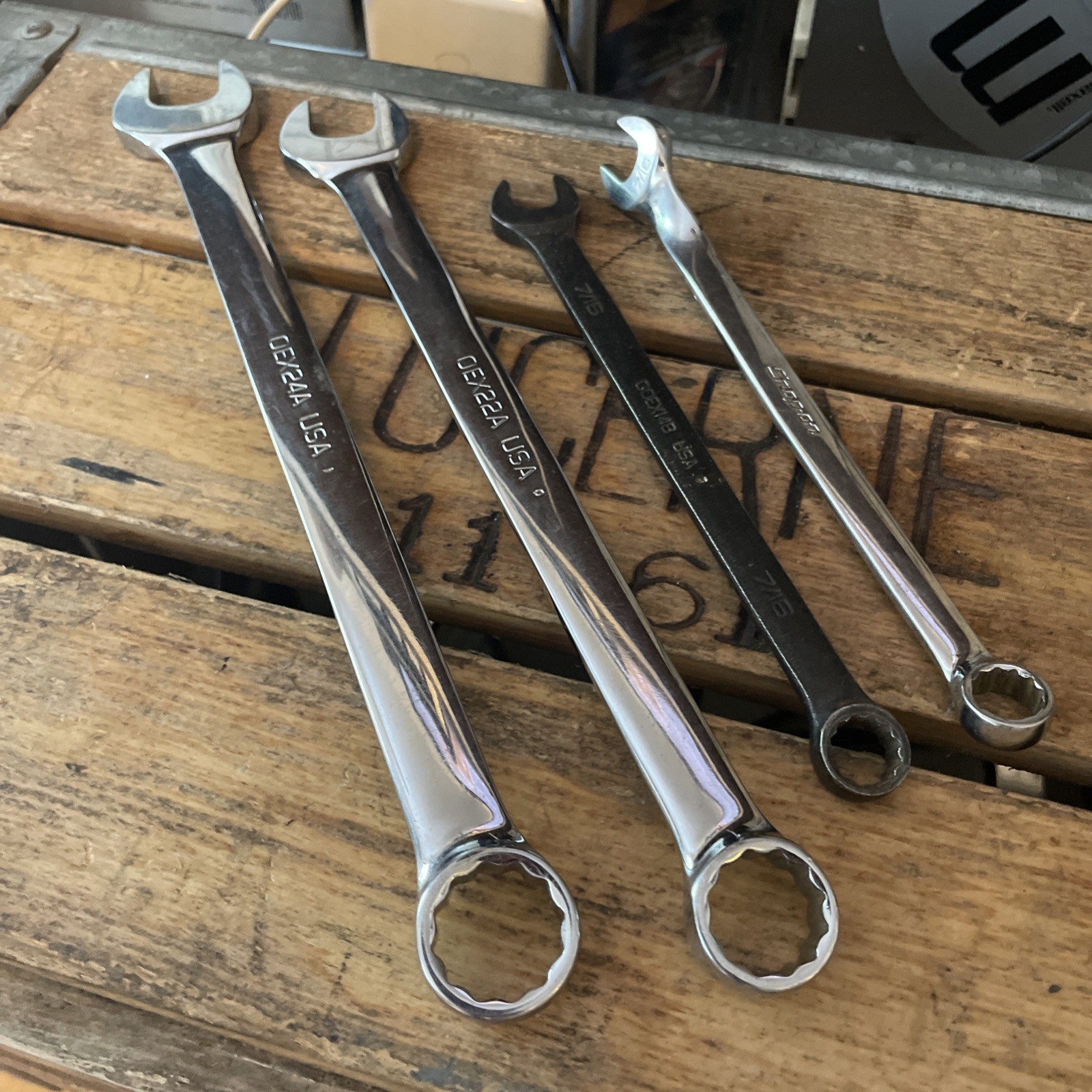 Snap-On Wrench Lot X 4 Chrome/ Industrial Finish 3/4 – 11/16 – 7/16 X 2 GOEX OEX