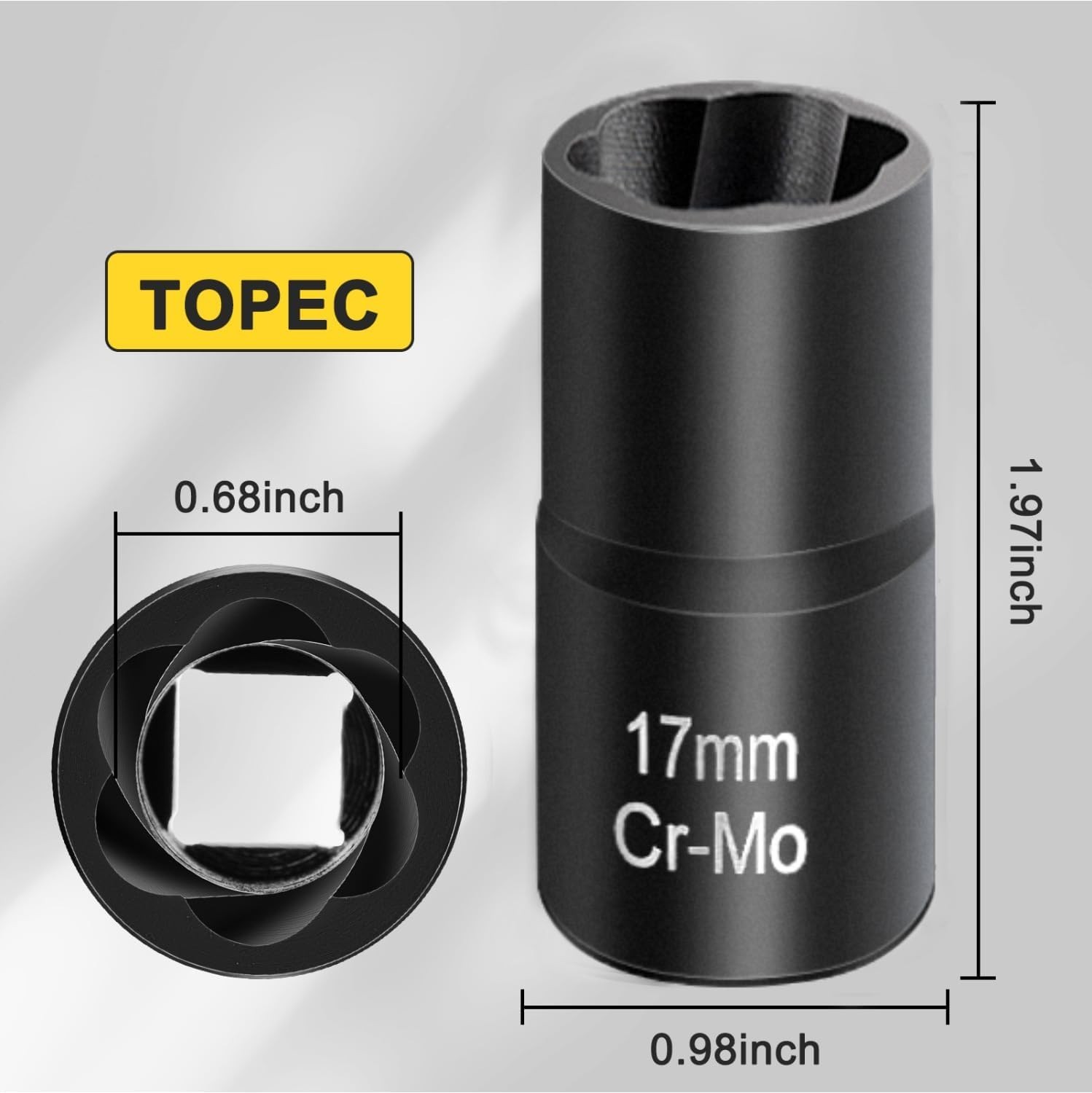 17mm Hand Tool Lug Nut Extractor, Black Phosphate Coated for Maximum Durability