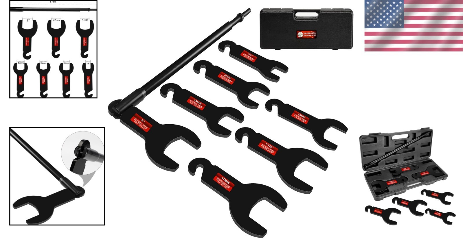 Pneumatic Fan Clutch Wrench Kit 8PCS Removal Tool Set Black HW9212 BETOOLL 43300