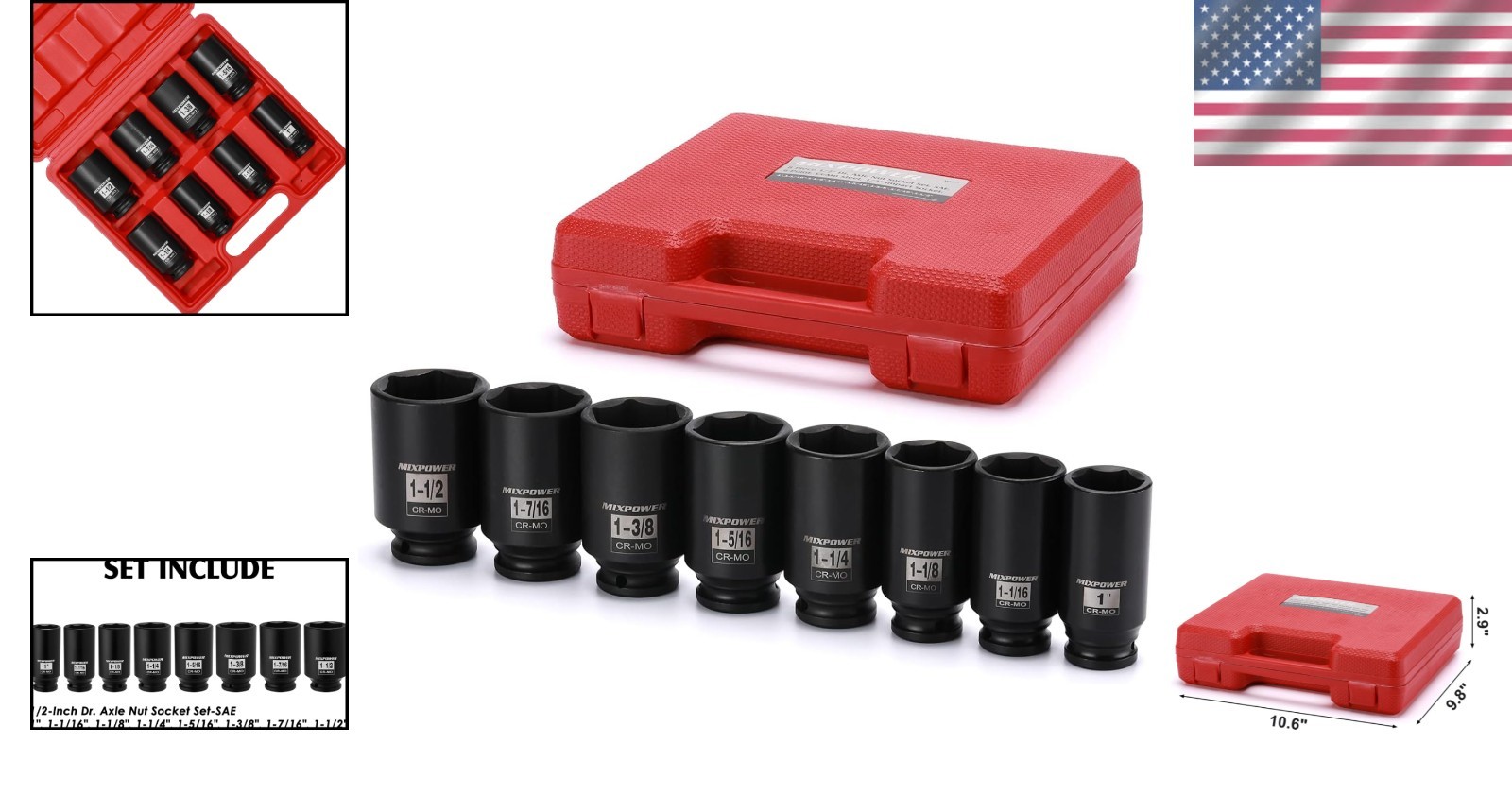 Professional 8-Piece 1/2-Inch Drive Deep Impact Socket Set – 6-Point Design