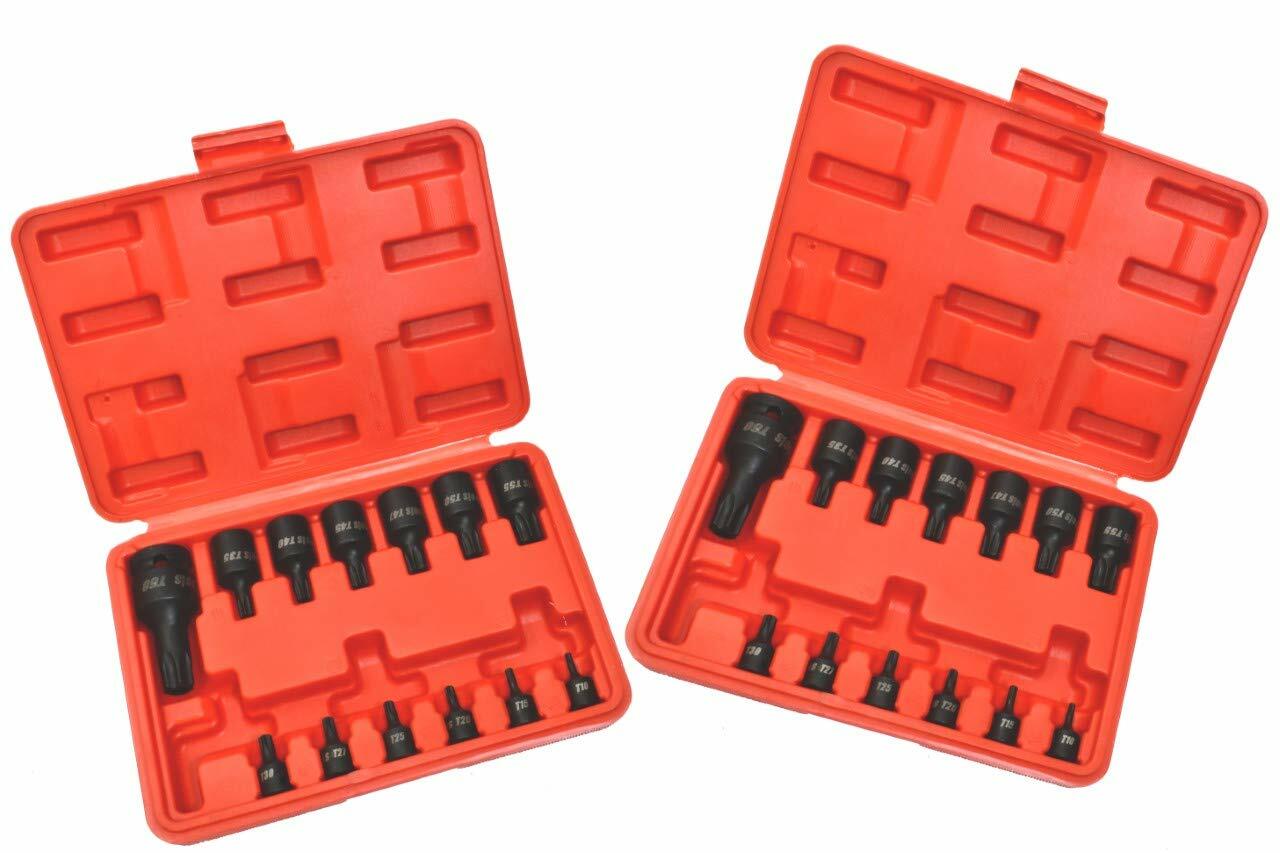 26pc Impact Tamper Proof Torx Star Bit Socket Set w/ 1/4, 3/8, and 1/2″ Drive