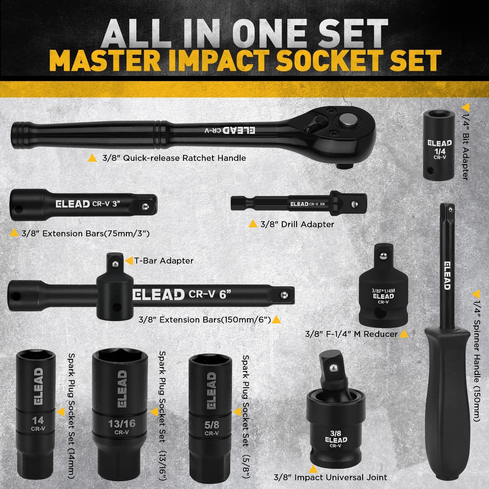 96-Piece Impact Socket Set 3/8″ Drive – SAE & Metric Standard Deep Sockets, Ratc