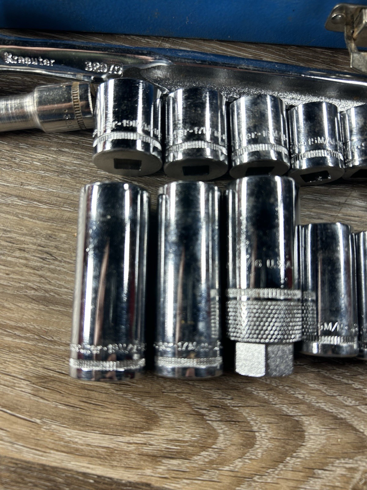 Vtg Kraeuter Tools Metric 3/8″ Drive Socket Ratchet Set Shallow Deep 7-19mm 6 pt