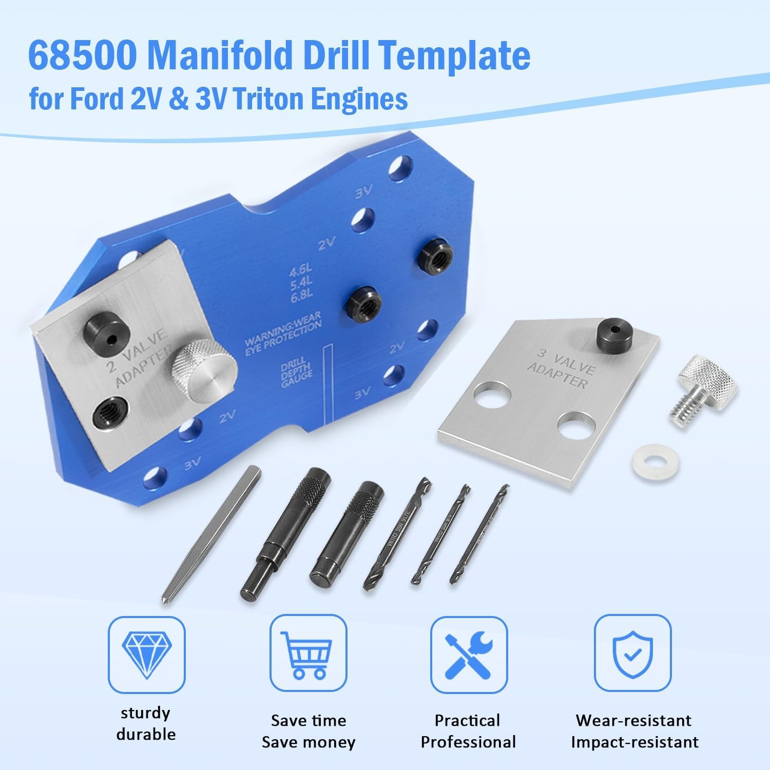 for Ford 2V 3V 4.6L 5.4L & 6.8L Triton Engines 68500 Manifold Drill Template Kit