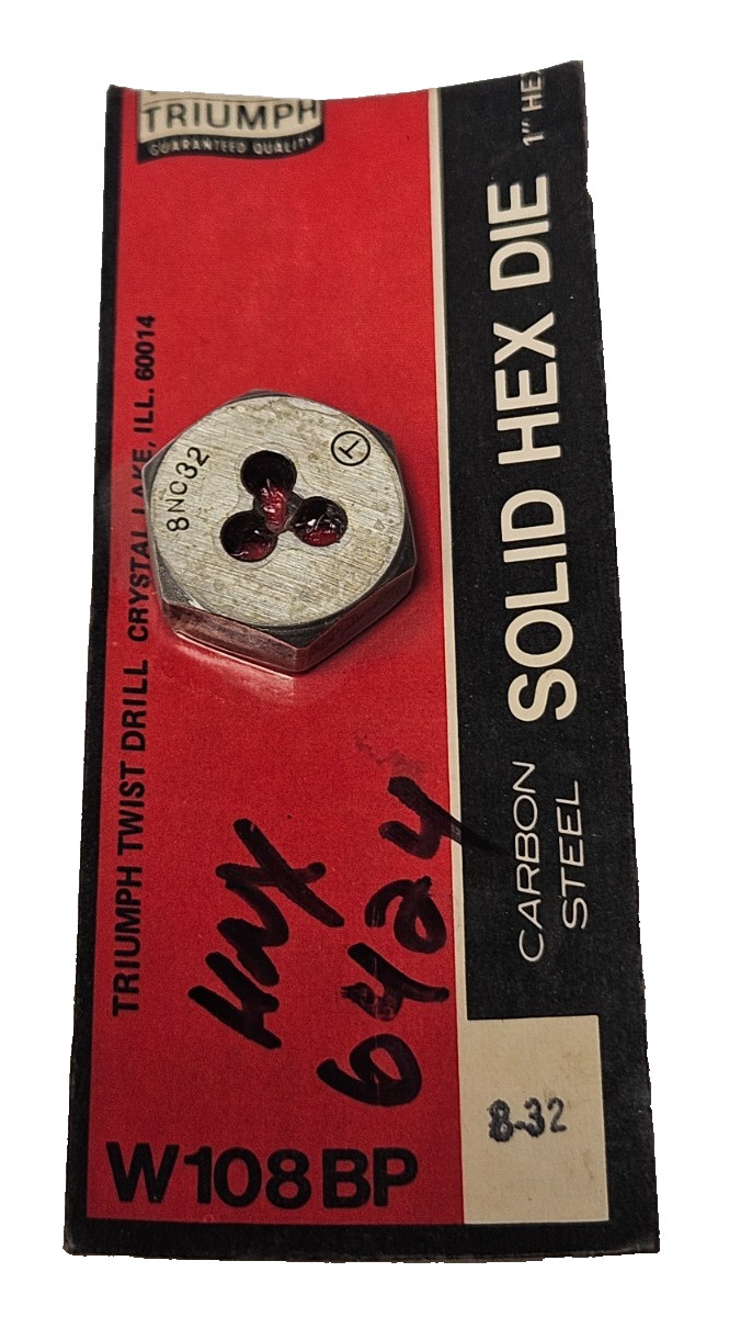 8-32 X 1″ Hex Die Triumph W108BP Carbon Steel SAE USA RH Rethreading 6424