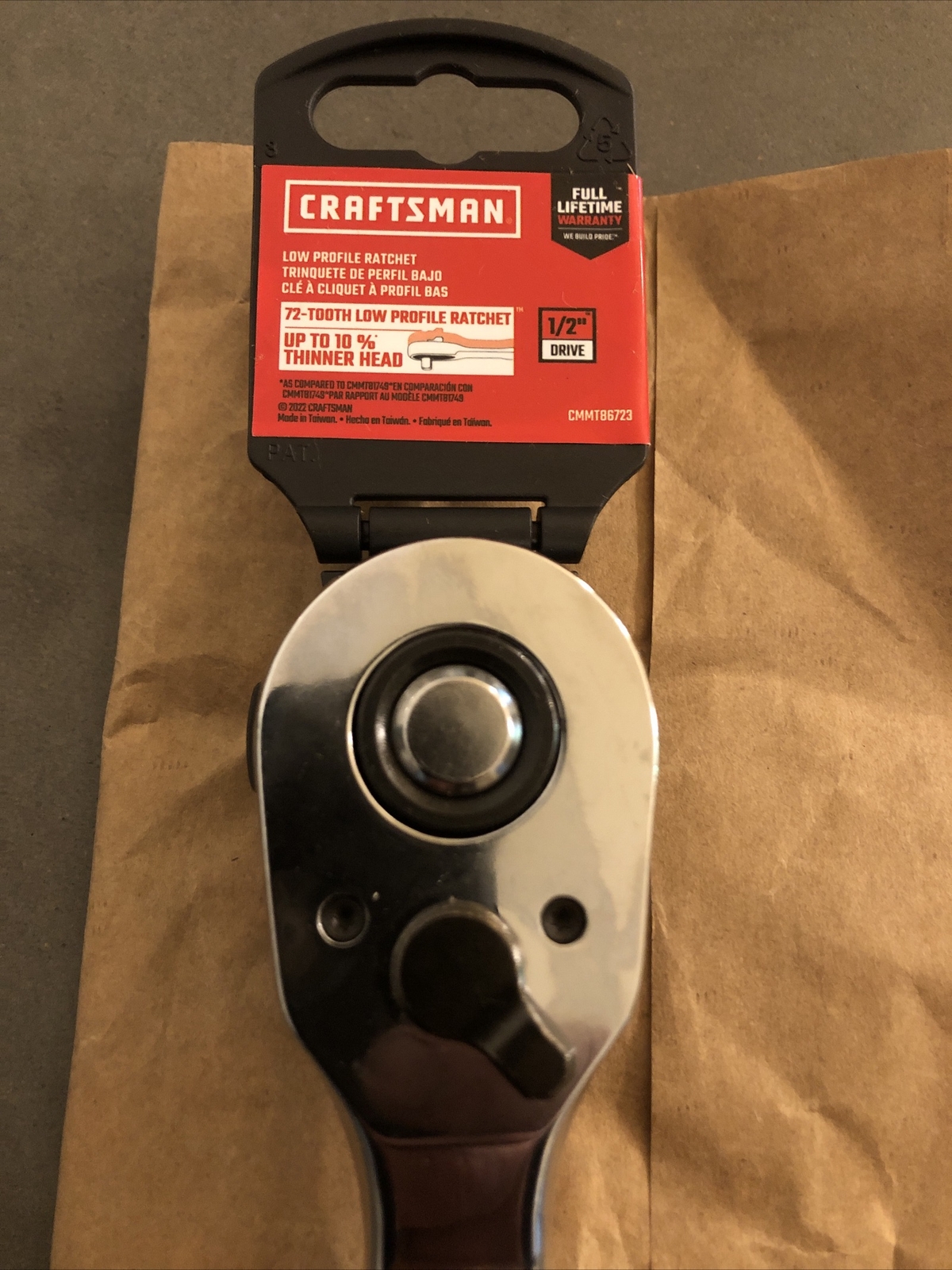 NEW Craftsman Low Profile Ratchet 72 Tooth Chrome 1/2″ Drive CMMT86723 Taiwan