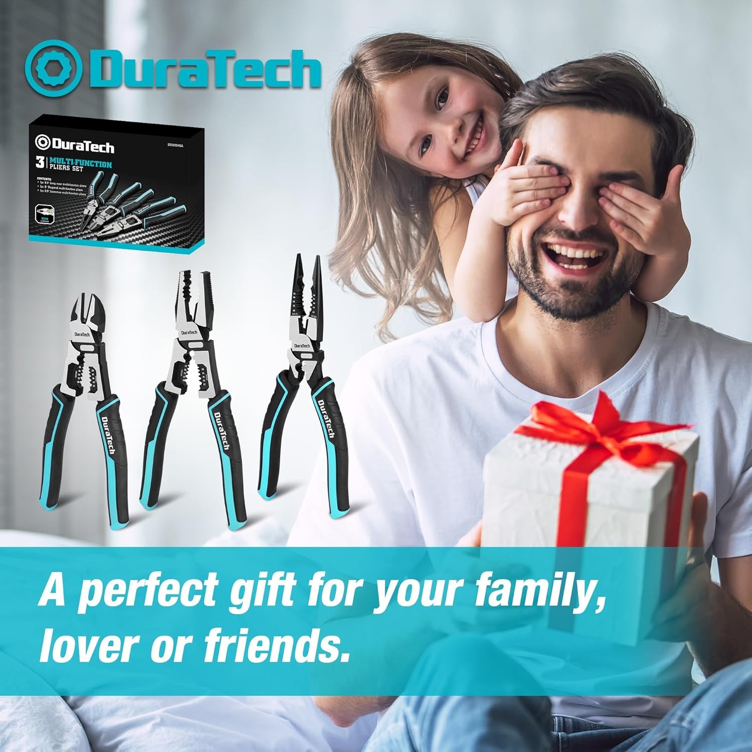 DURATECH 3PCS Pliers Set, Large 6 in 1 Multifunctional Wire Stripper Black