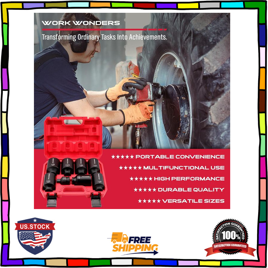 8-Piece SAE Deep Impact Socket Set – 1/2-Inch Drive for Wheel Axle Nuts