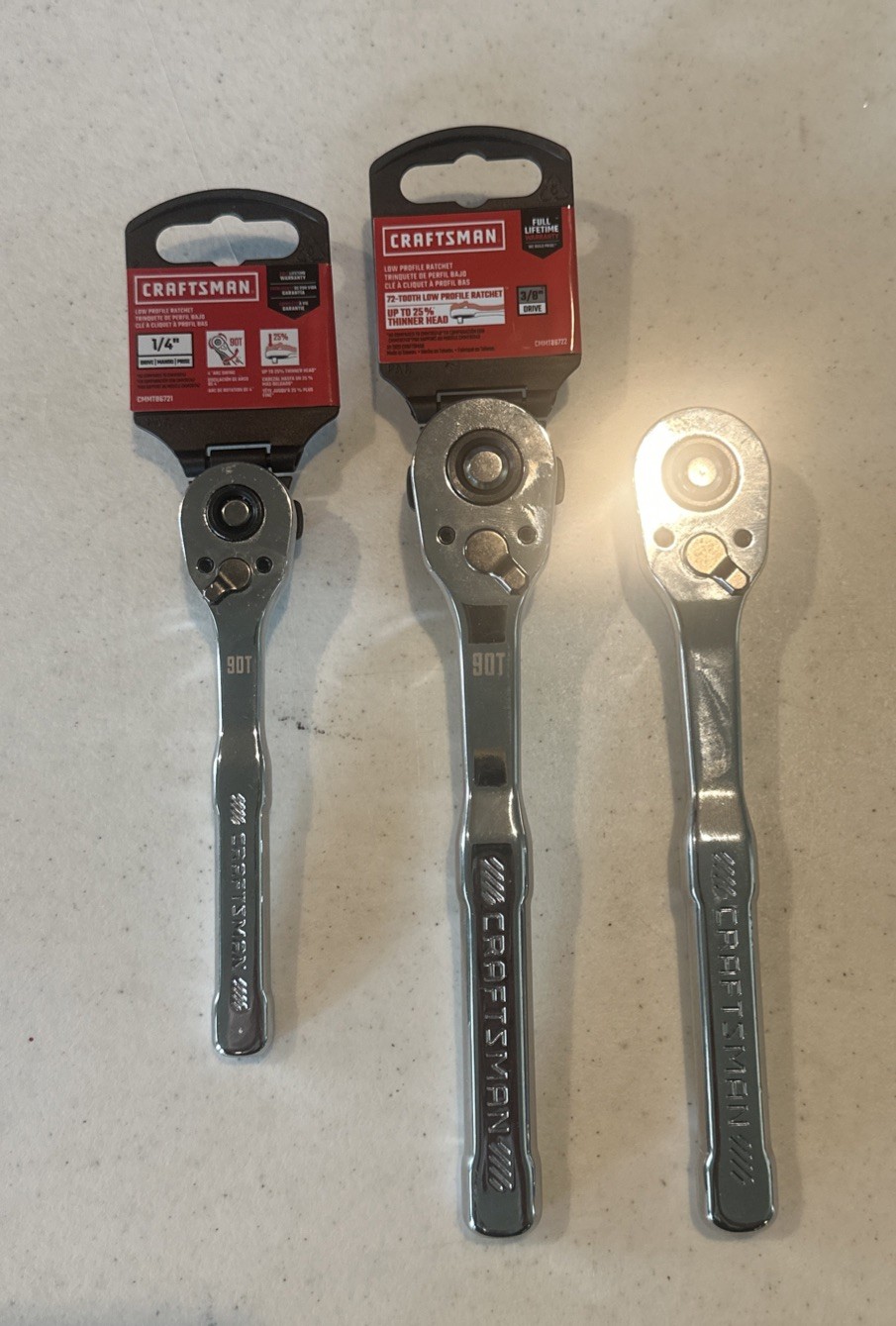 Craftsman Ratchets – 1/4” (1), 3/8” (2) – Low Profile. Lifetime Warranty – New
