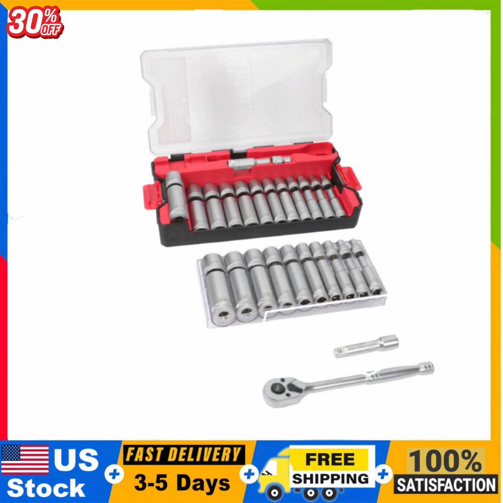 Hyper Tough 1/4-Inch Drive Ratchet and Socket Set, SAE and Metric, 50 Pieces