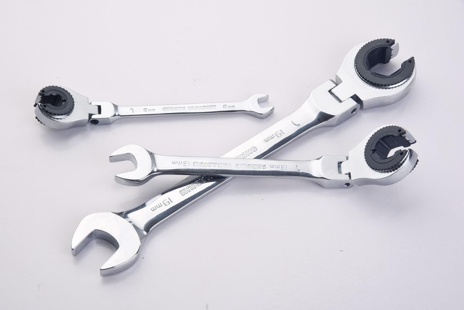 8mm Metric Flex-Head Ratchet Combination Wrench Polished Cr-V Steel Spanner Tool