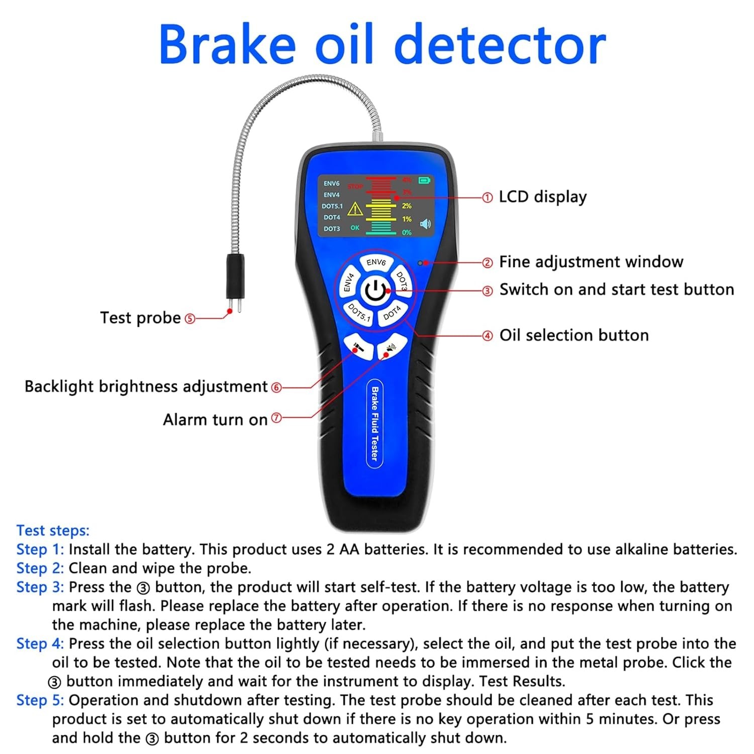 Automotive LCD Brake Fluid Tester,for DOT3 DOT4 DOT5.1 ENV6 ENV4 Tester