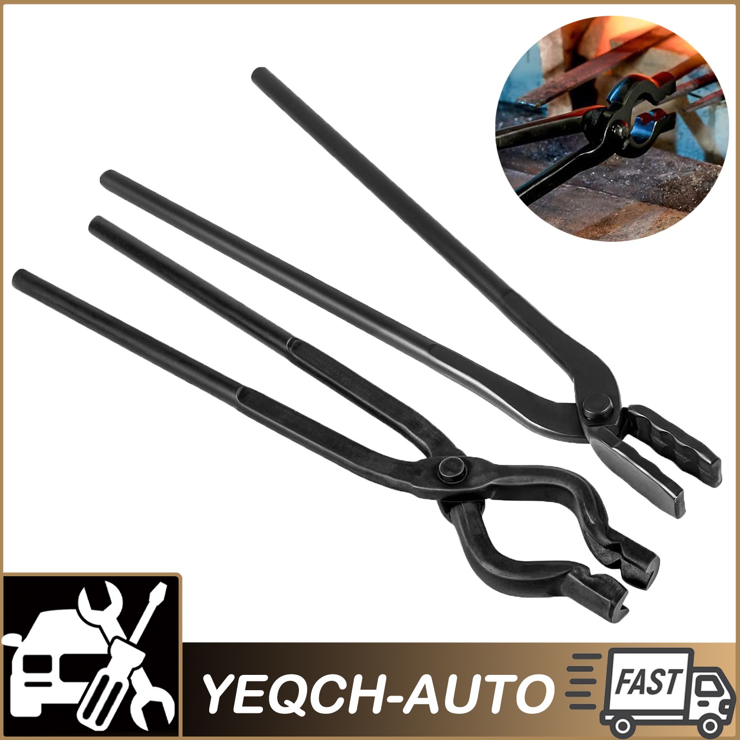 Blacksmith Tongs Wolf Jaw & V-bit Blacksmithing Set Forge Tools Knife making