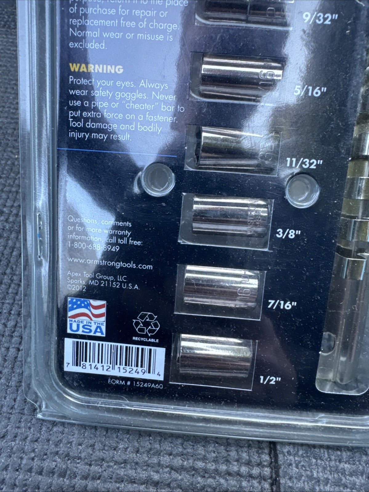 Armstrong Tools USA Nos 10pc 1/4” Drive Socket Set W Rail SAE Fractional 15-249A