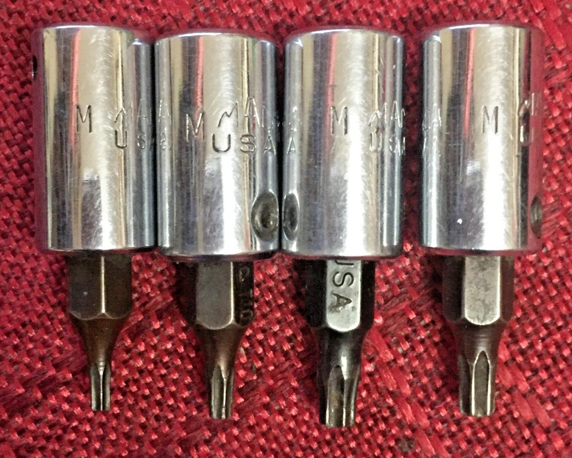 Mac Tool 4pc T8, T10, T15, T20 Chrome Torx Bit Socket 1/4″dr 1.5″L USA Gd 8.5/10