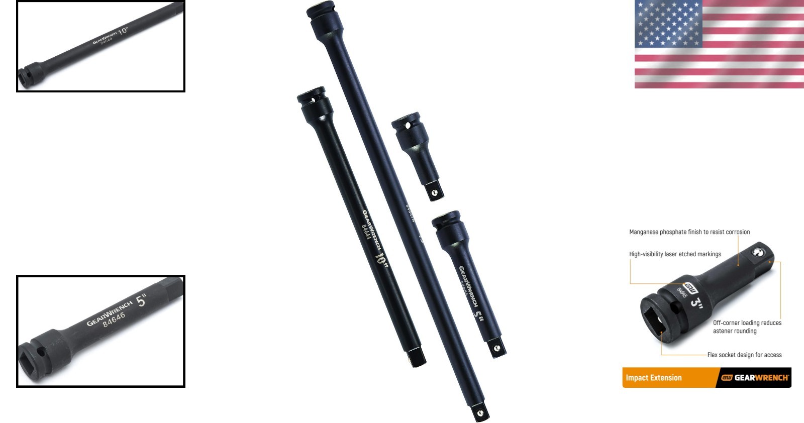 Pro 1/2″ Drive Impact Extension Set 4pc – Chrome Moly, Manganese Phosphate