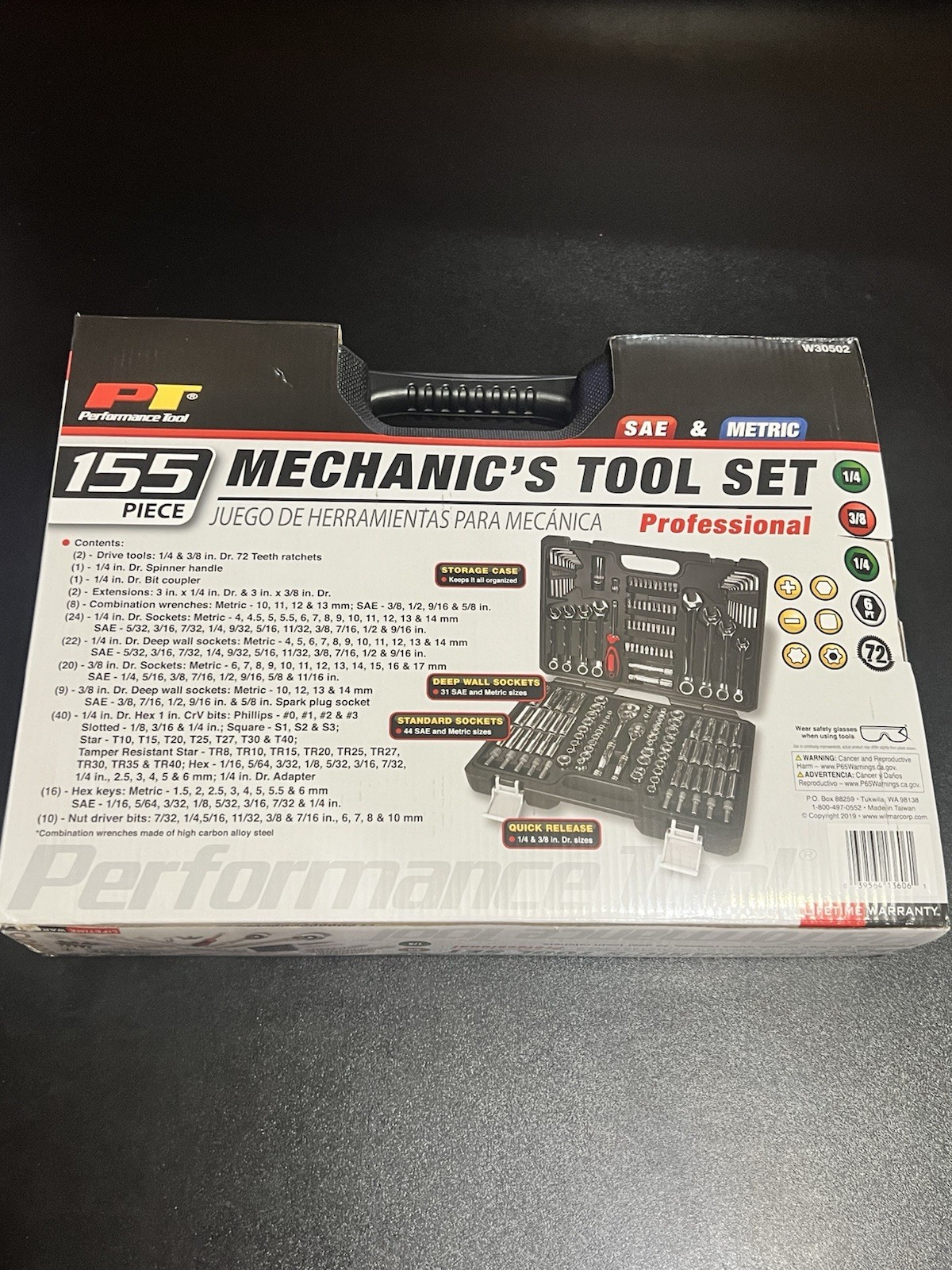 Performance Tool W30502 155-Piece SAE & Metric Mechanic’s Tool Set NEW