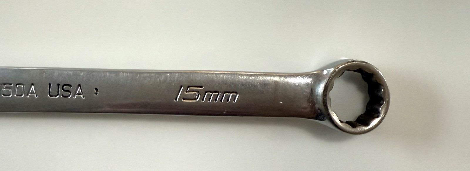 USED, SNAP ON TOOLS ( 15MM ) COMBO WRENCH , PART OEXM150A USA