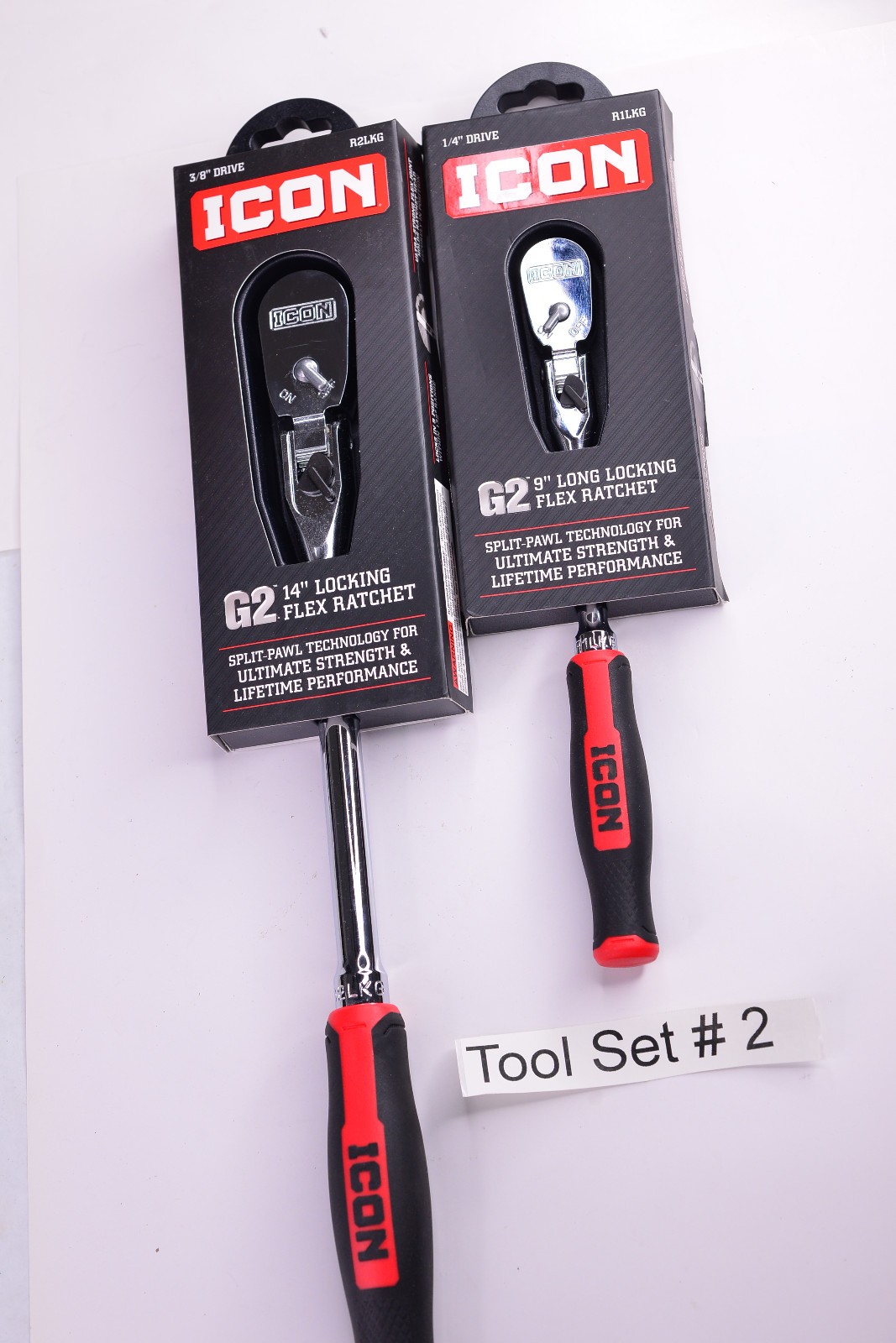 ICON R2LKG & R1LKG 3/8 & 1/4″ DRIVE G2 (GEN 2) LOCKING FLEX HEAD RATCHET SET