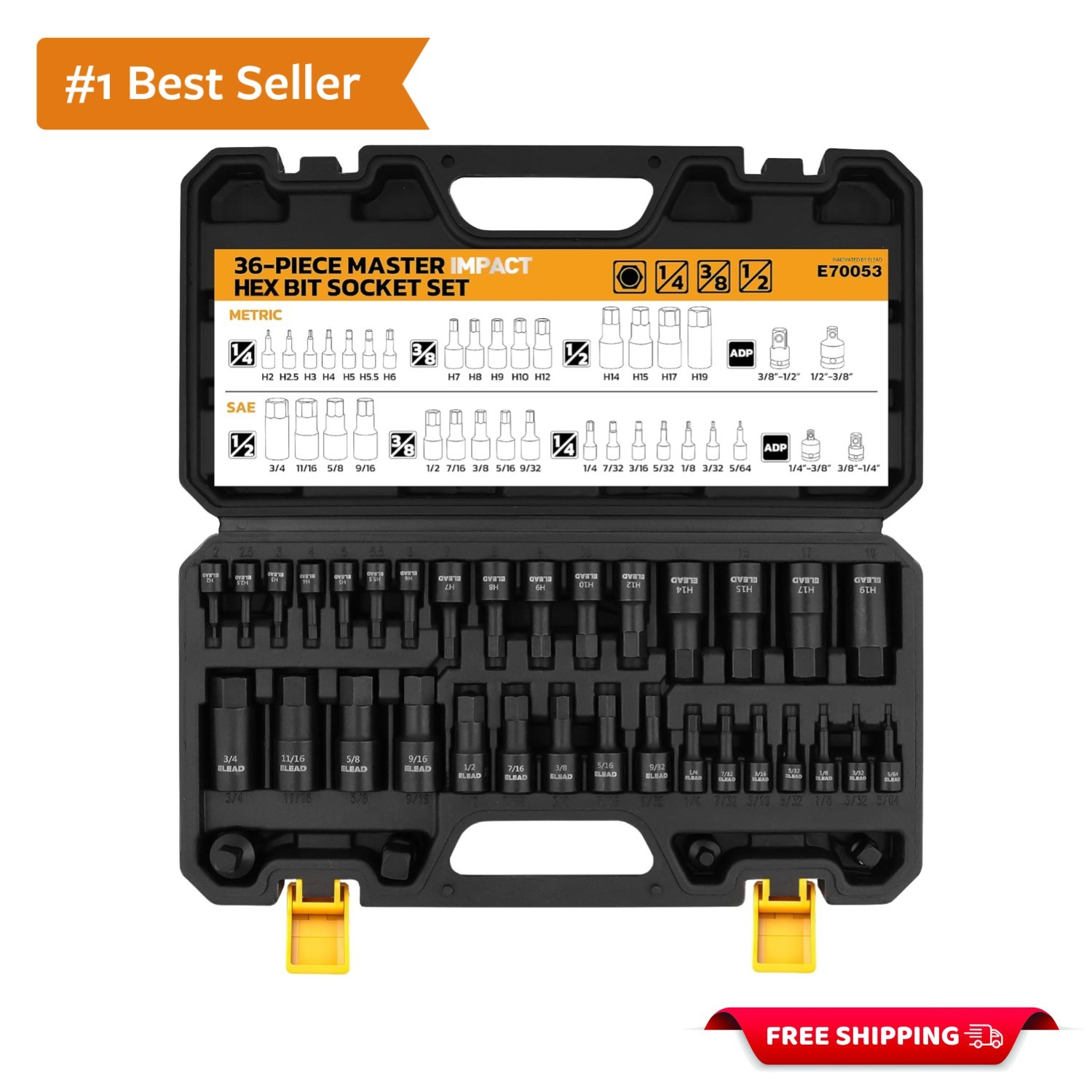 Hex Bit Impact Socket Set: 36-Piece with 4 Adapters, 1/4″, 3/8″, 1/2″Drive Ma…