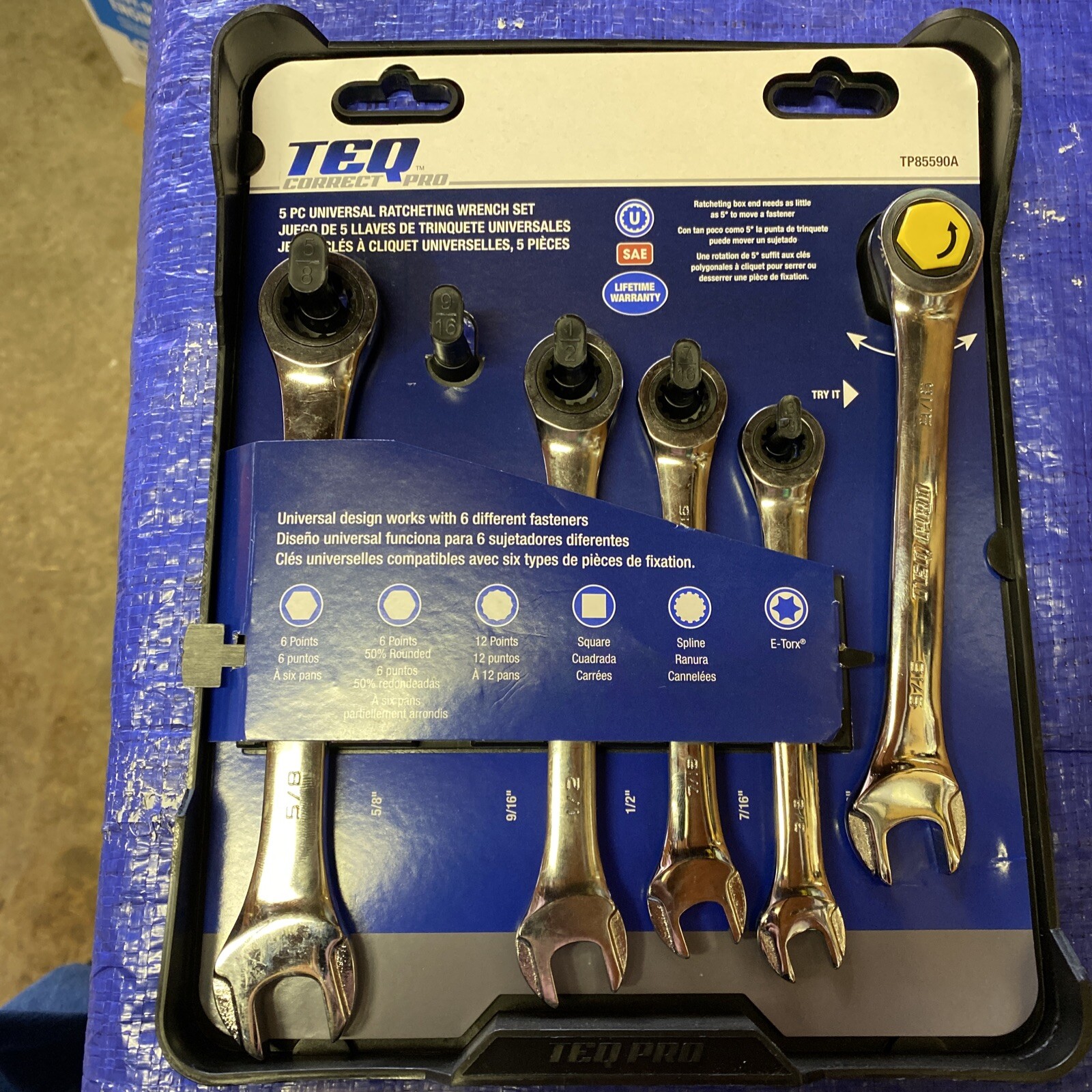 TEQ Correct Pro – 5 Pc Universal Ratcheting Wrench Set – SAE- TP85590A