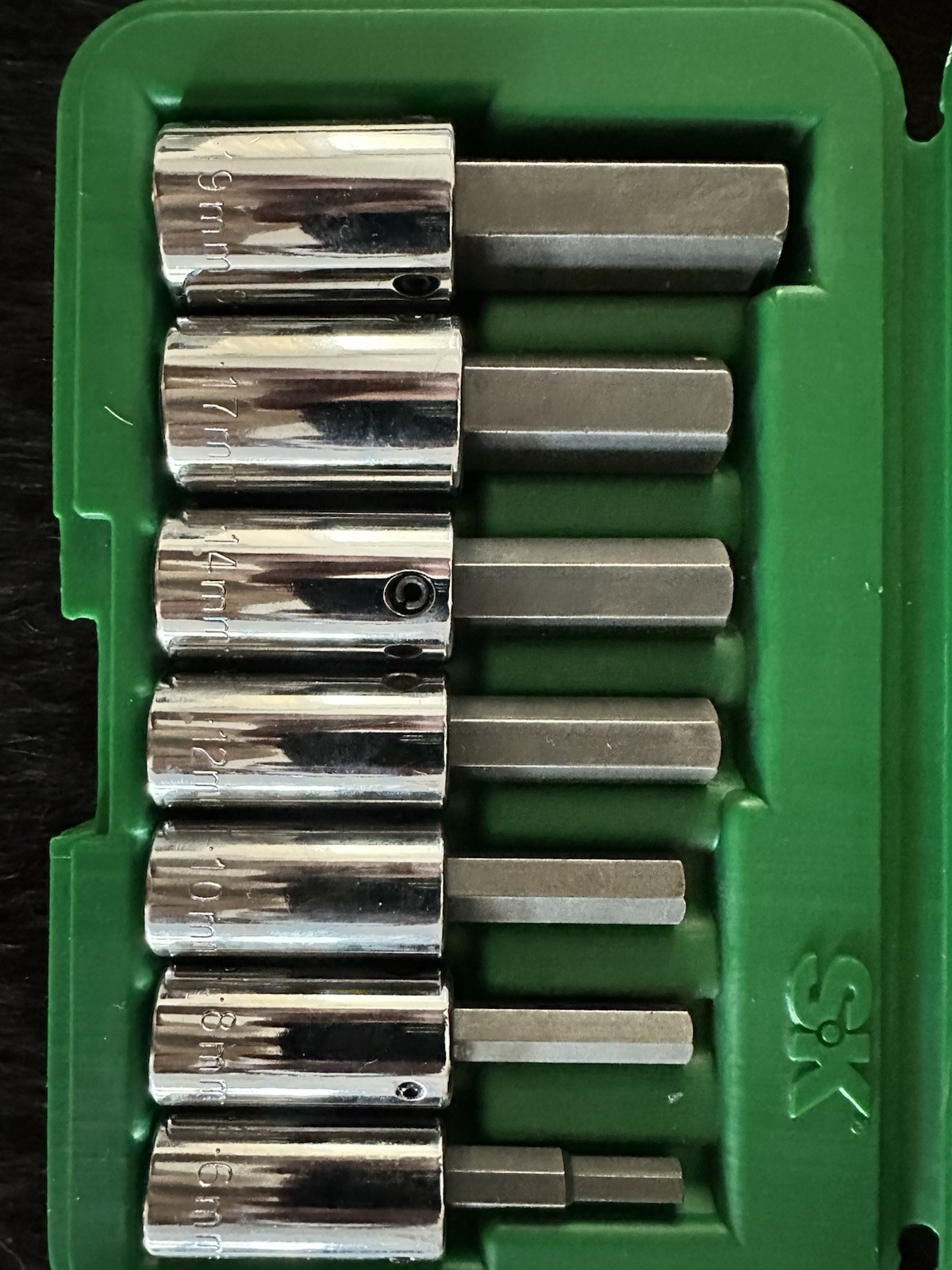 🇺🇸 SK Tools USA 41427 7pc 1/2″ Drive Metric 6-19mm Hex Bit Socket Set.