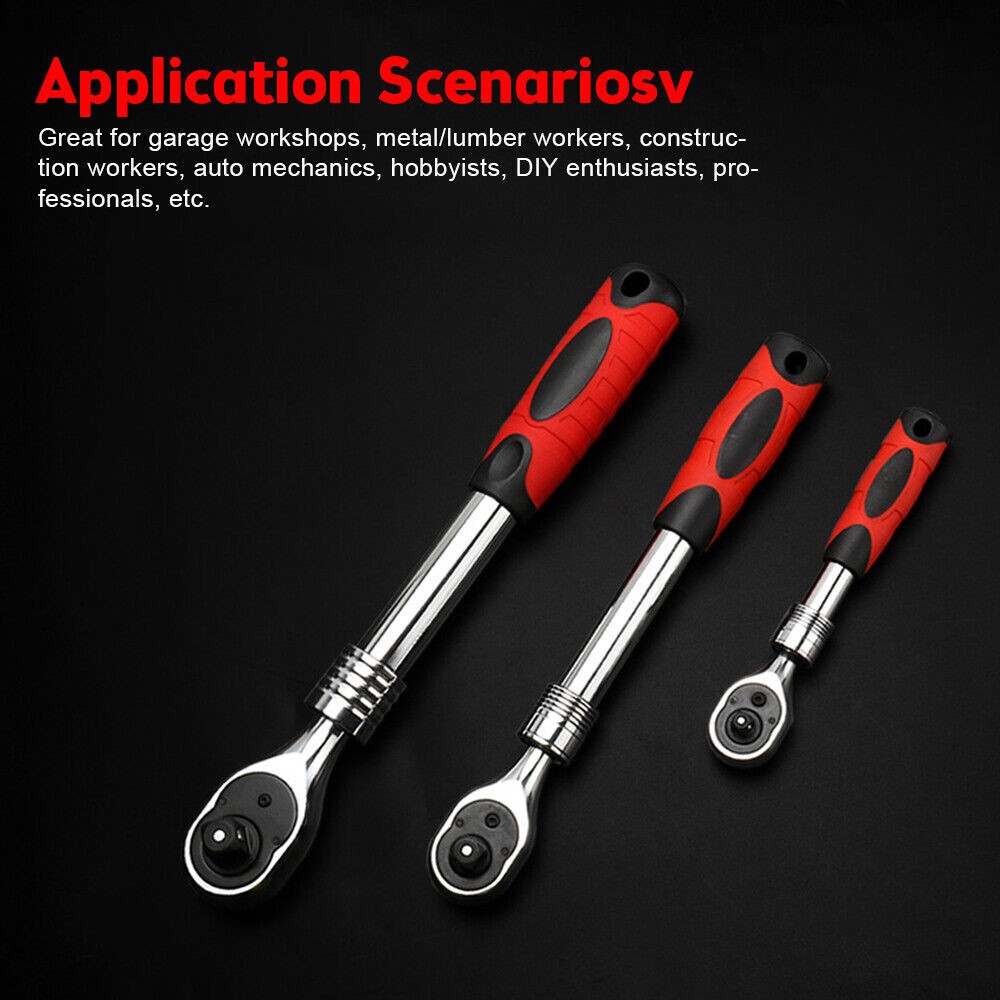 1/4″ 3/8» 1/2» Flex Head Socket Ratchet Wrench Extendable Ratchet Auto Repair