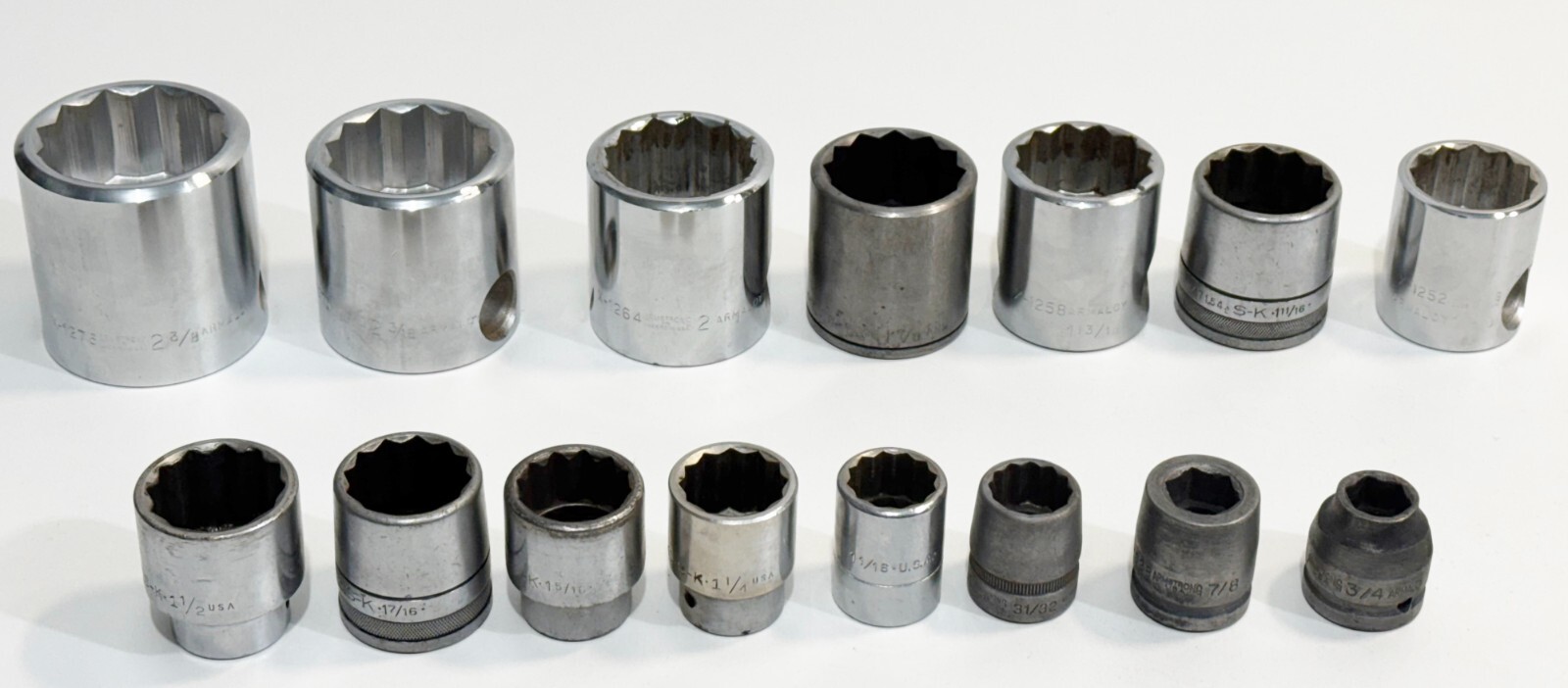 Armstrong SK 3/4″ 1″ Drive Socket set 2 3/8″ – 3/4″ –Lot of 15 Pcs Huge set New