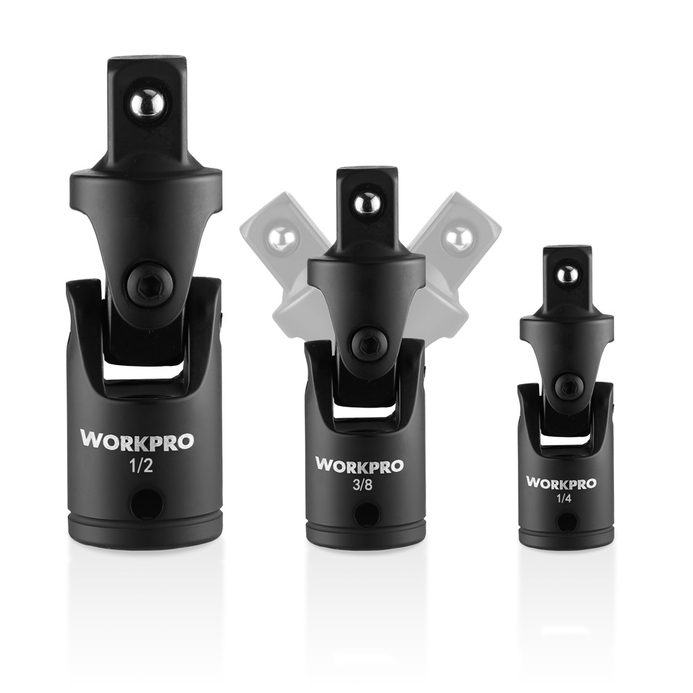 WORKPRO 3PC Universal Joint Socket Adapter Set 1/4″ 3/8″ 1/2″Dr Flexible U-Joint