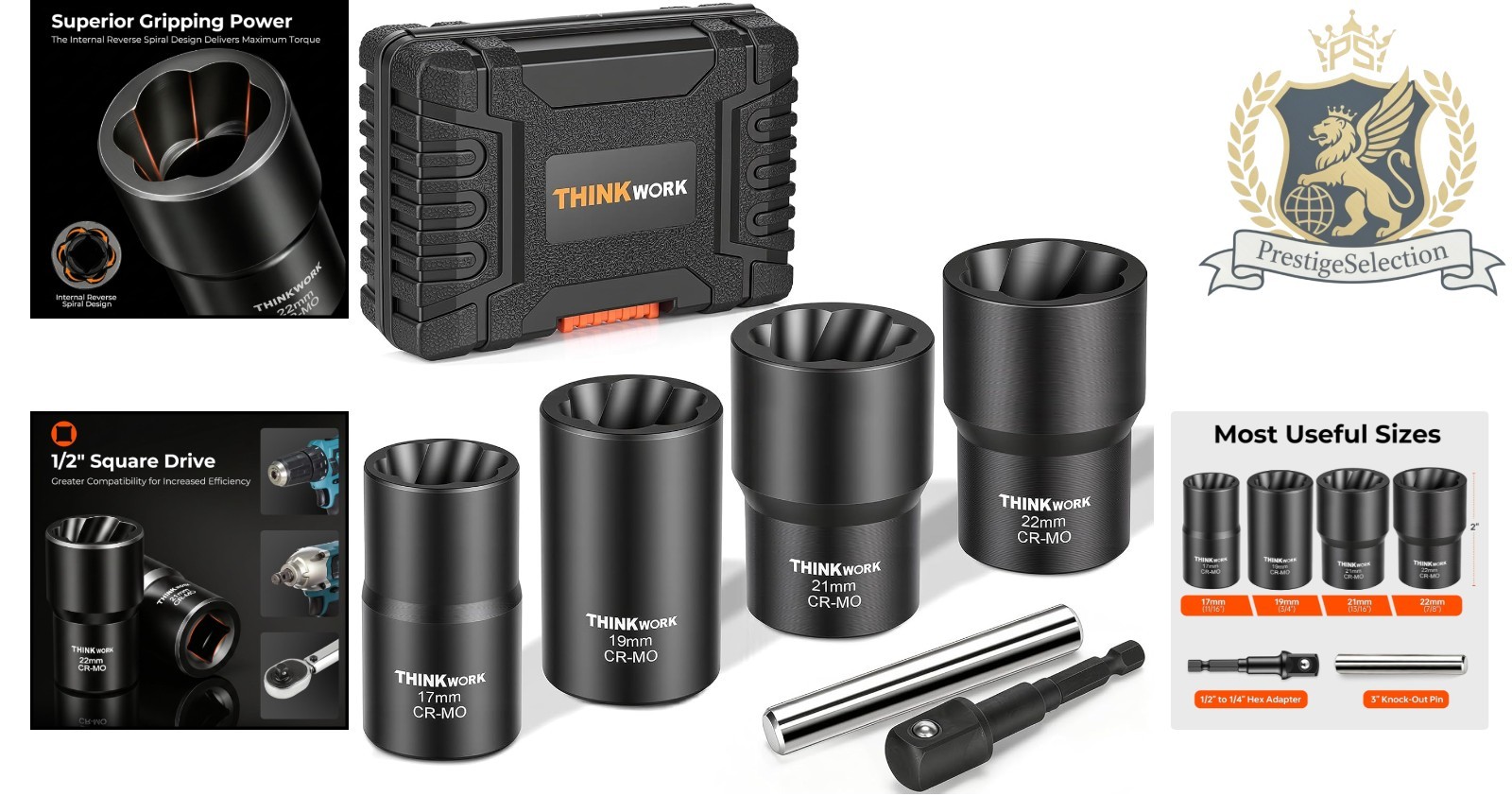 Heavy-Duty Bolt Extractor Tool Set – 1/2 Inch Drive, 6-Piece Durability Focused