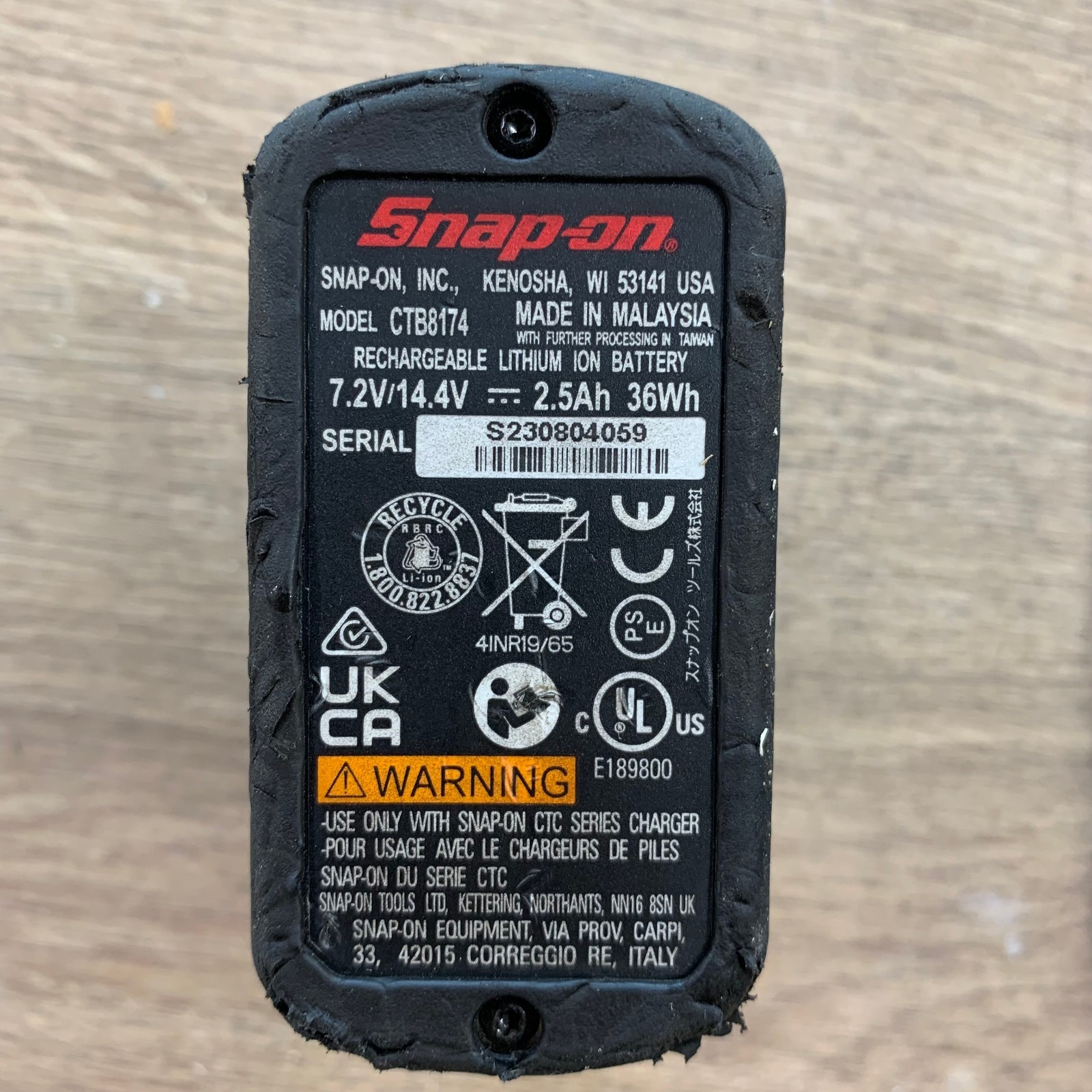 Snap-on CTR861 14.4V Brushless Cordless Ratchet With CTB8174 2.5Ah Battery Used