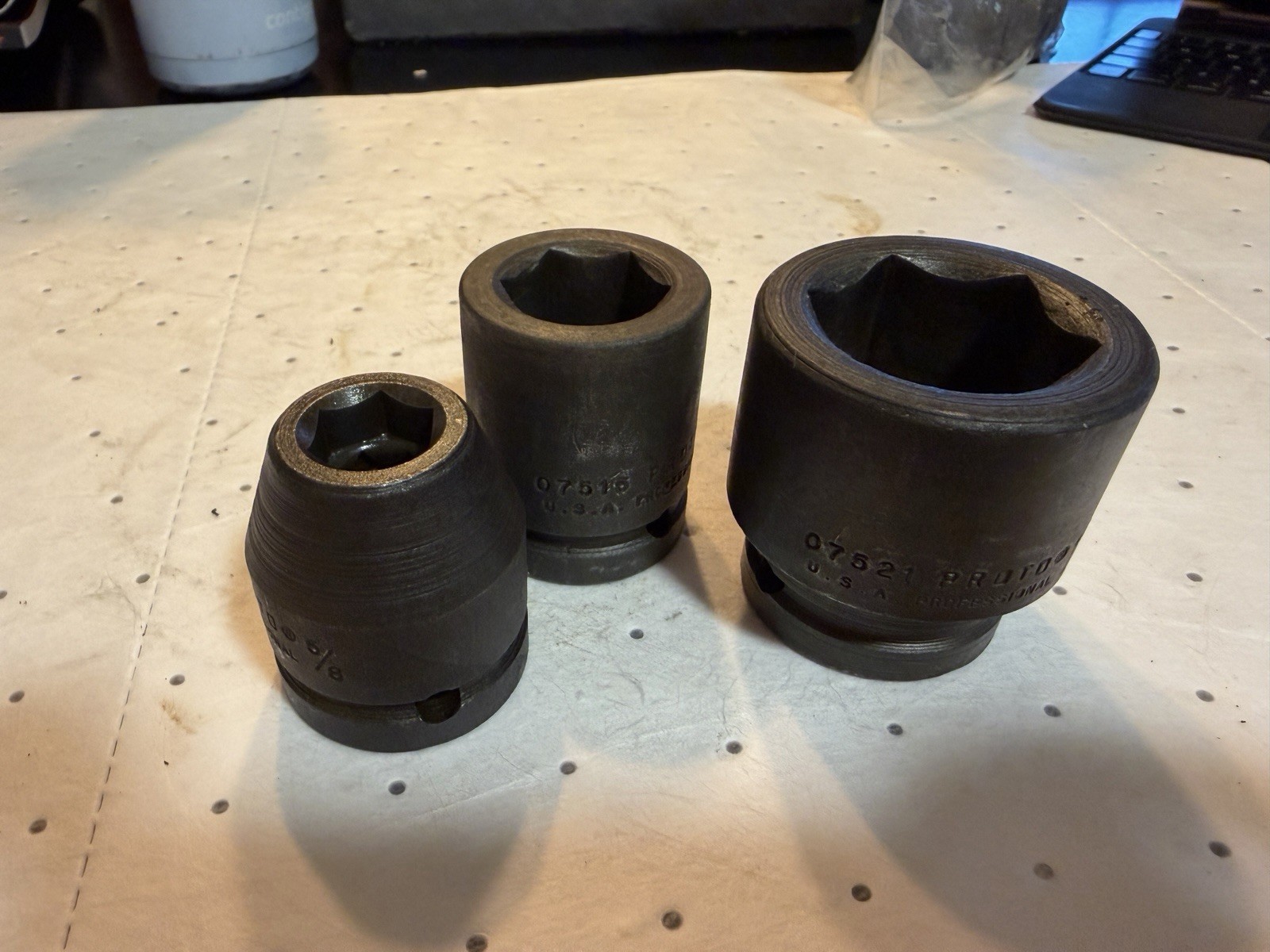 3 Proto Impact Sockets, 5/8” 15/16” 1-5/16” 6 Point 3/4” Drive Short USA
