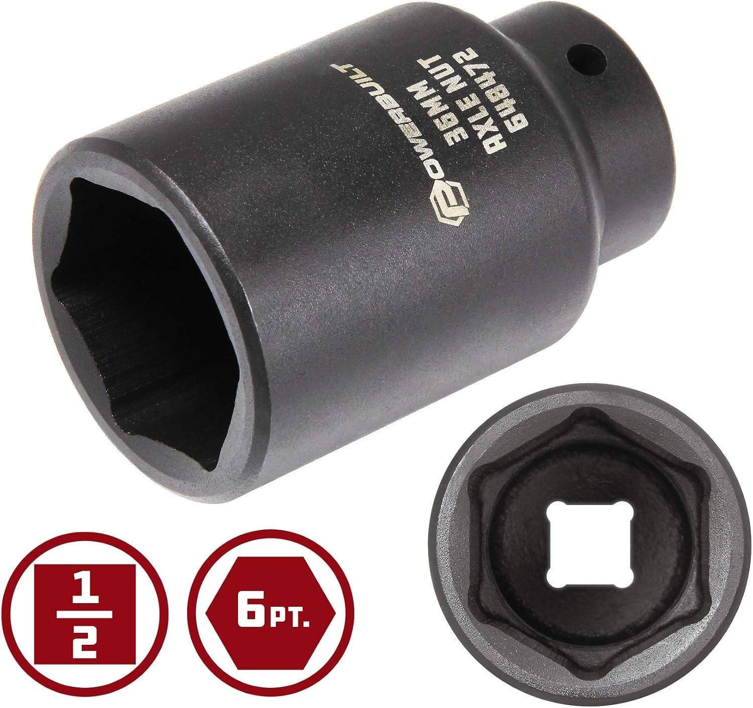 36mm 6-Point Drive Socket for Axle Nut Removal Compatible with Impact Tools