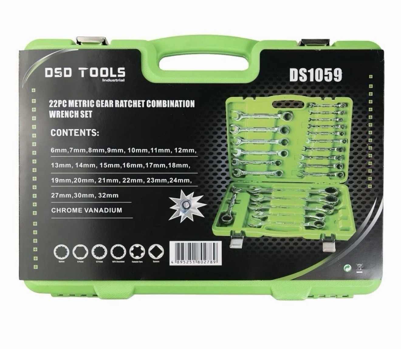 DSD TOOLS 22PC 6-32mm Metric Gear Ratchet Combination Spanner Wrench Set DS1059