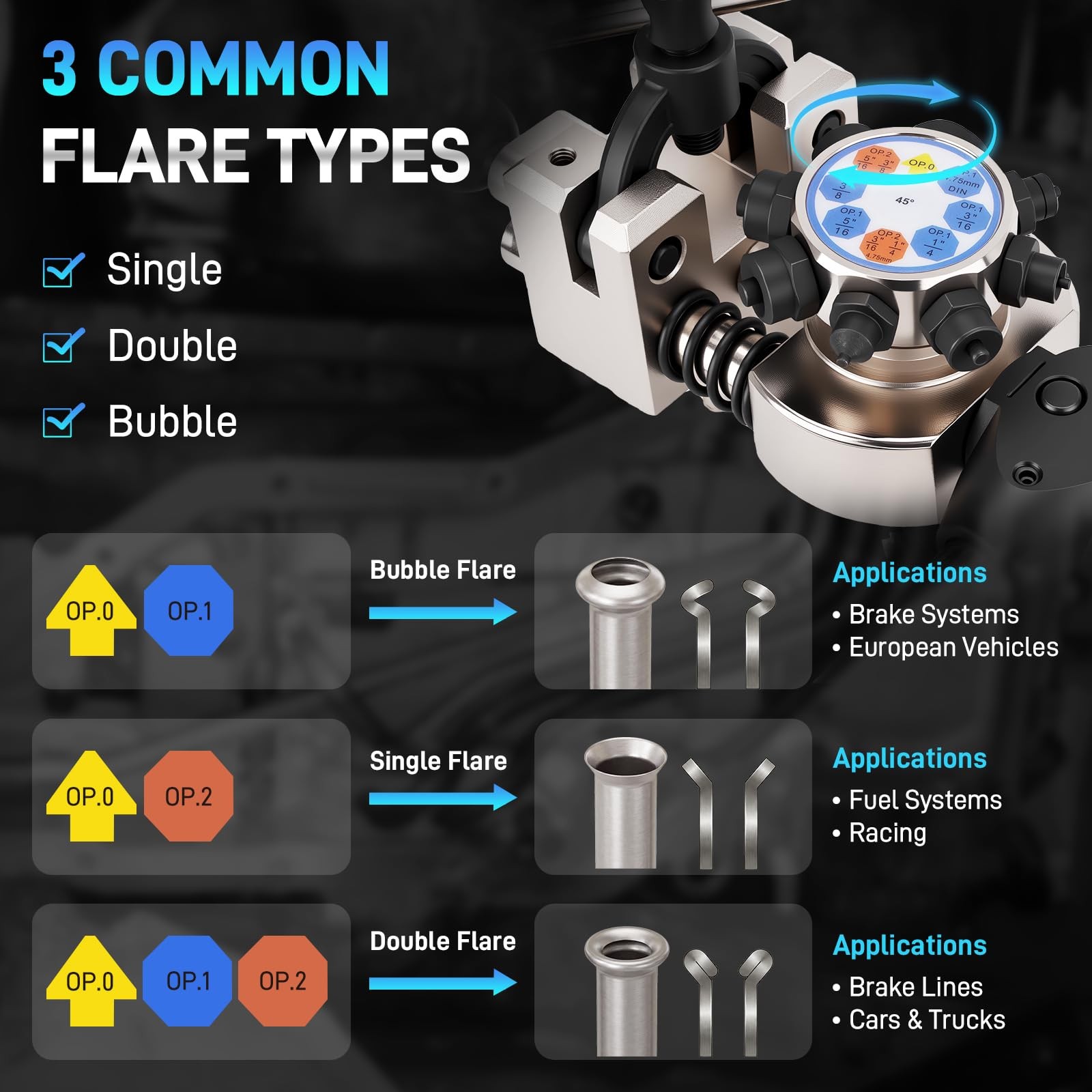 Brake Line Flaring Tool Kit 45° 37° Single Double Bubble Flare 3/16″-3/8″ Tubing