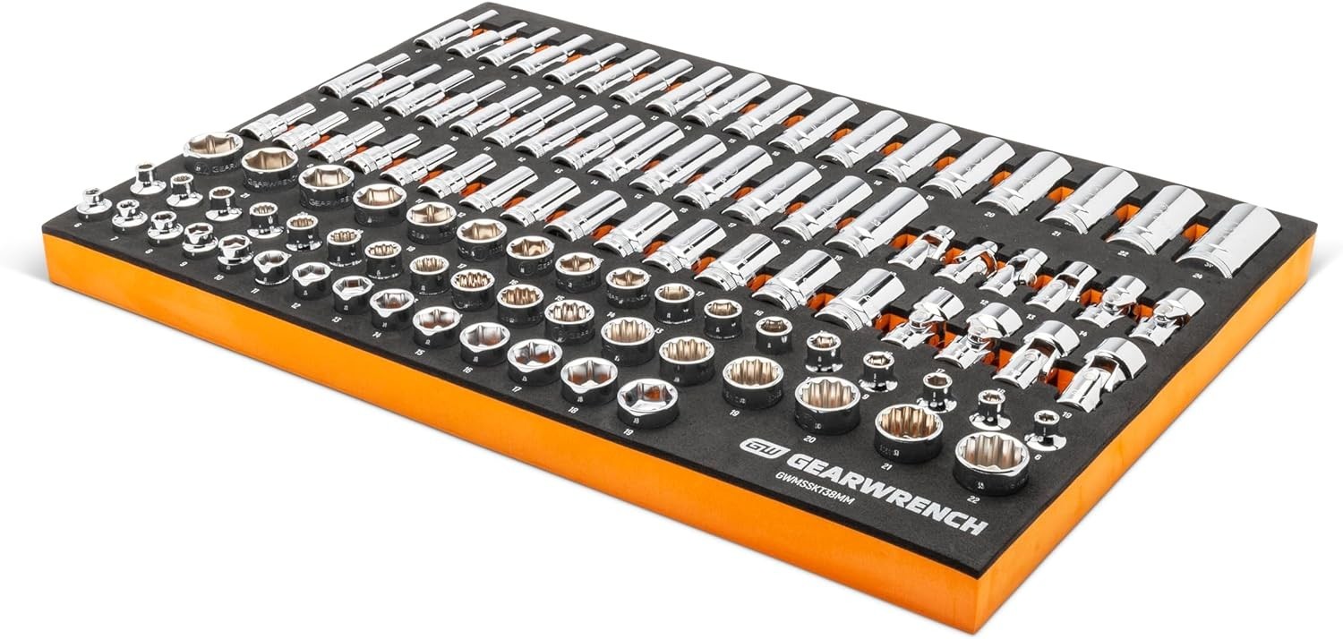 GEARWRENCH 104 Piece 3/8” Drive Master Metric Socket Set in Foam Storage Tra…