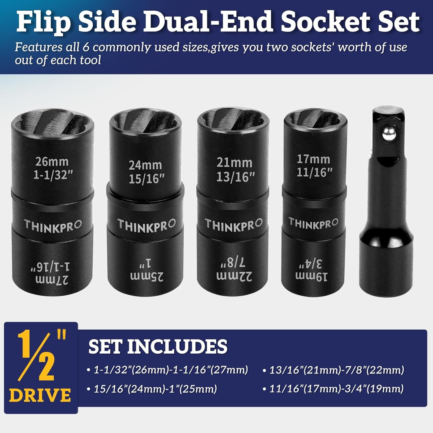 5Pc Lug Nut Removal Tool Wheel Lock Remover Extractor Set 17mm to 27mm