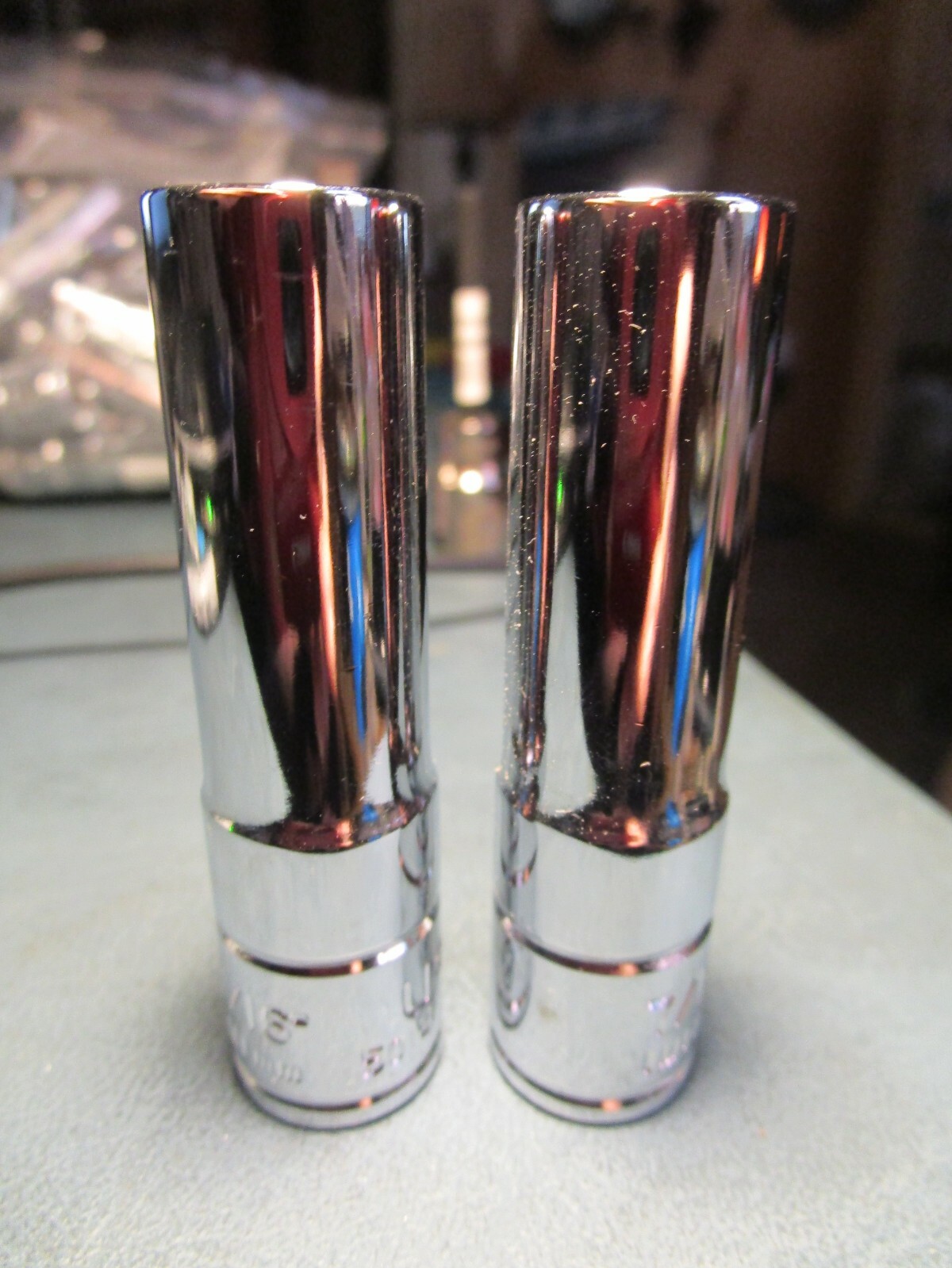 (2) urrea 5014 3/8″drive, 7/16 in, 12 point sae deep socket.