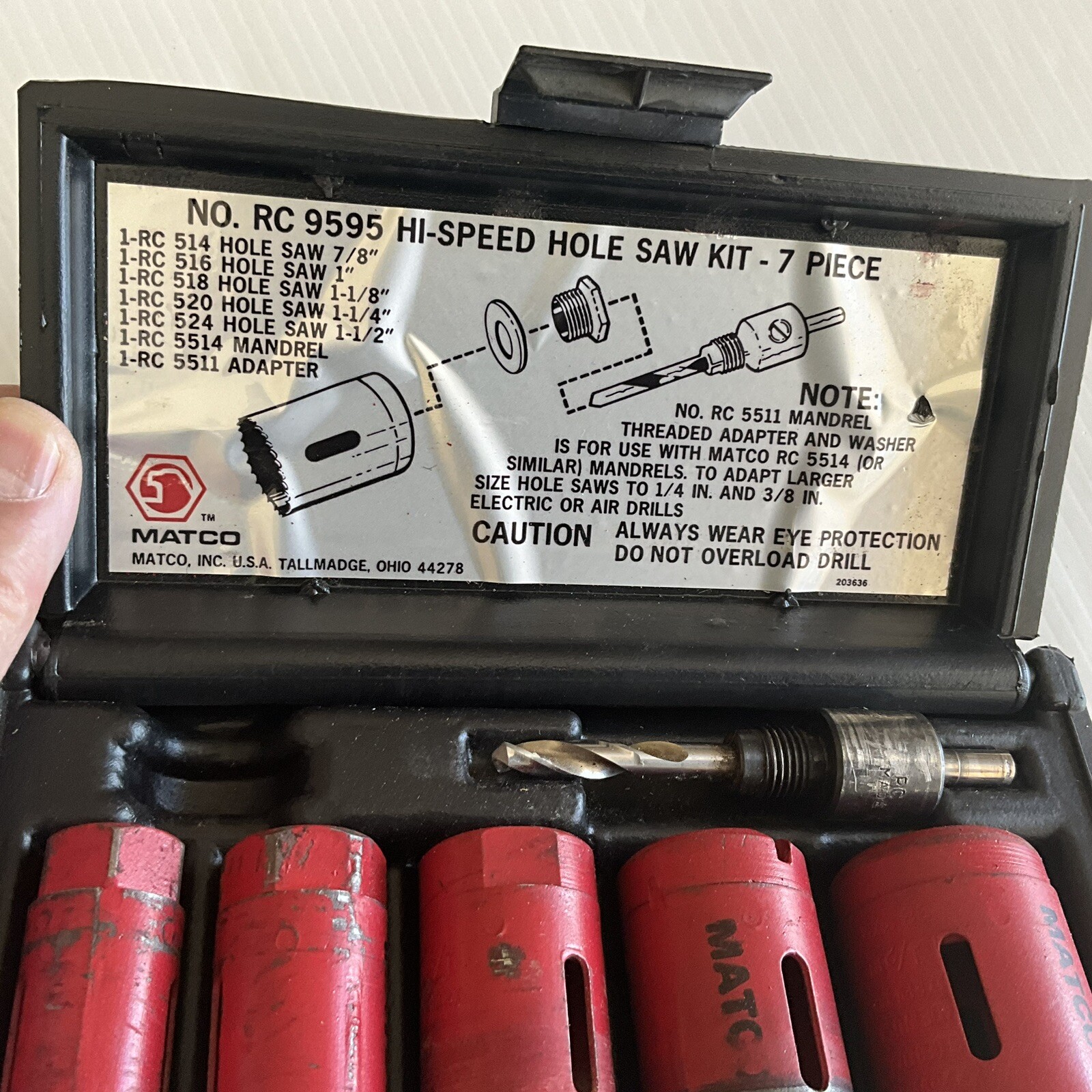 Matco Tools RC 9595 Hole Saw Kit Drill 7/8″ to 1-1/2″ Holesaw 7pc USA