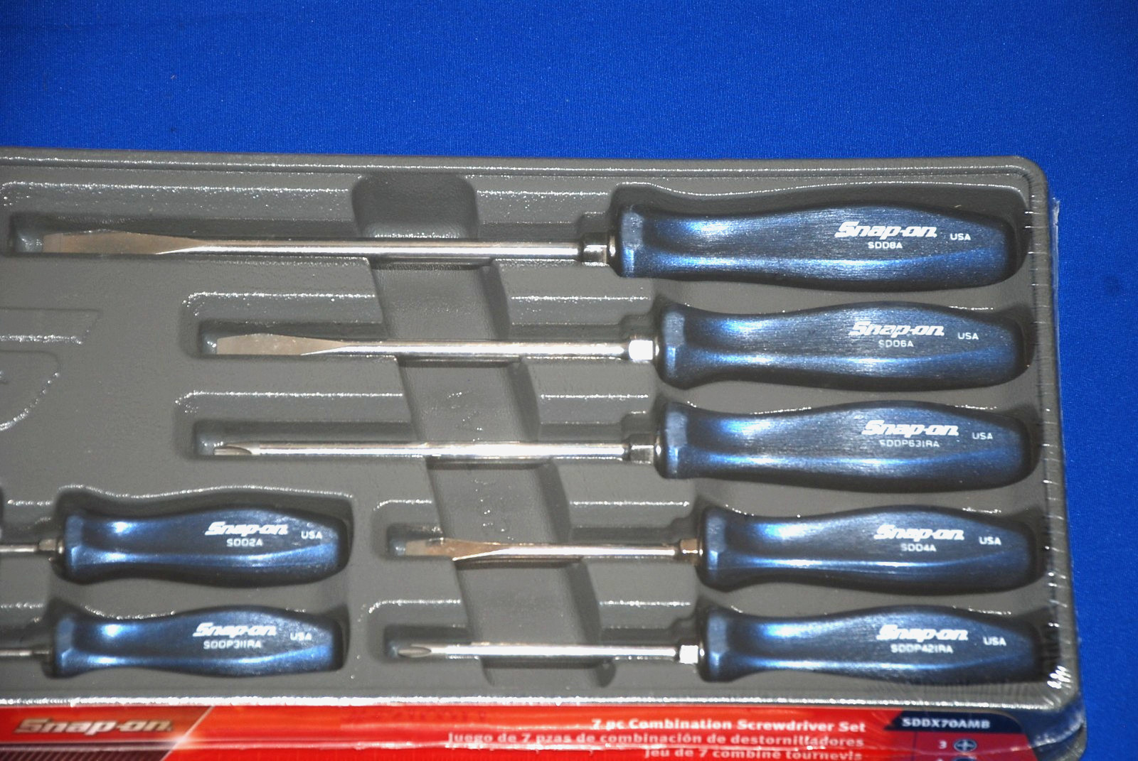 Snap-on NEW Ships for FREE 7 Pc Power Blue Hard Grip Combination Screwdriver Set