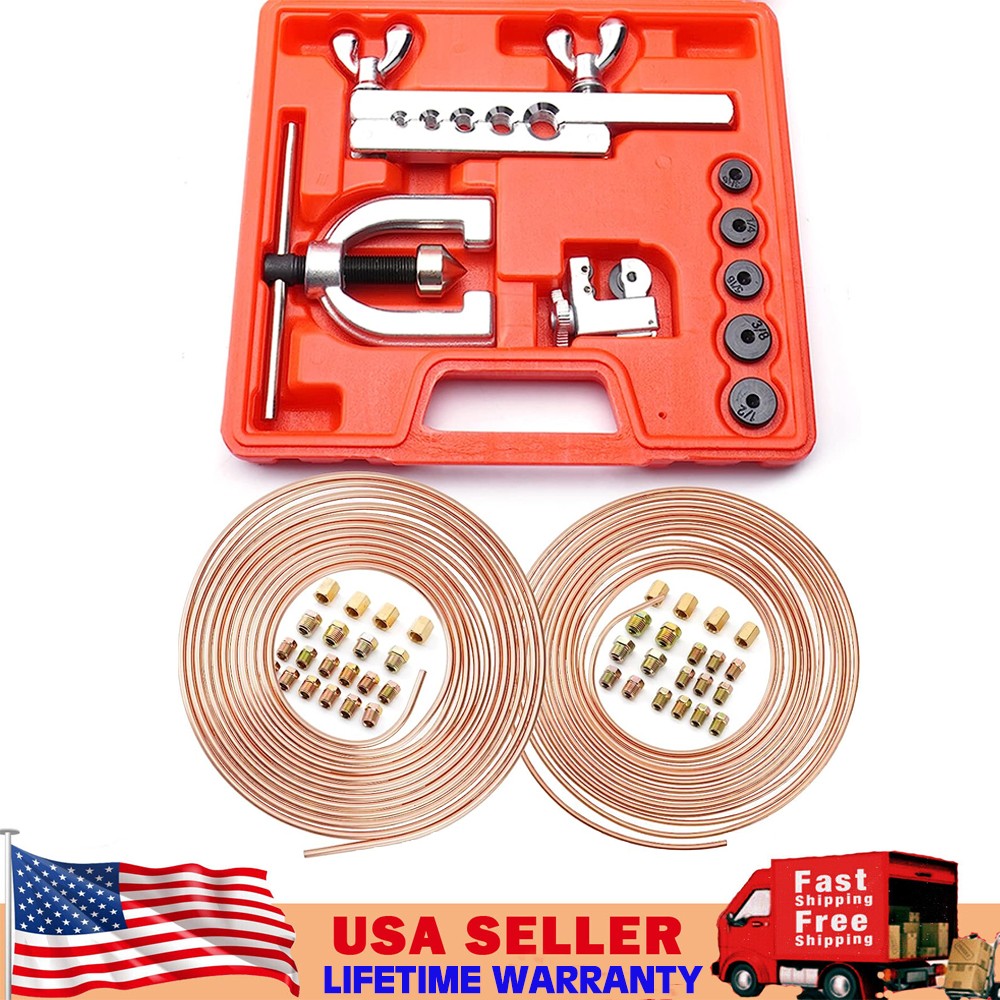 Racewill 25ft 3/16 + 1/4 Copper Coated Brake Line & Double & Single Flaring Tool