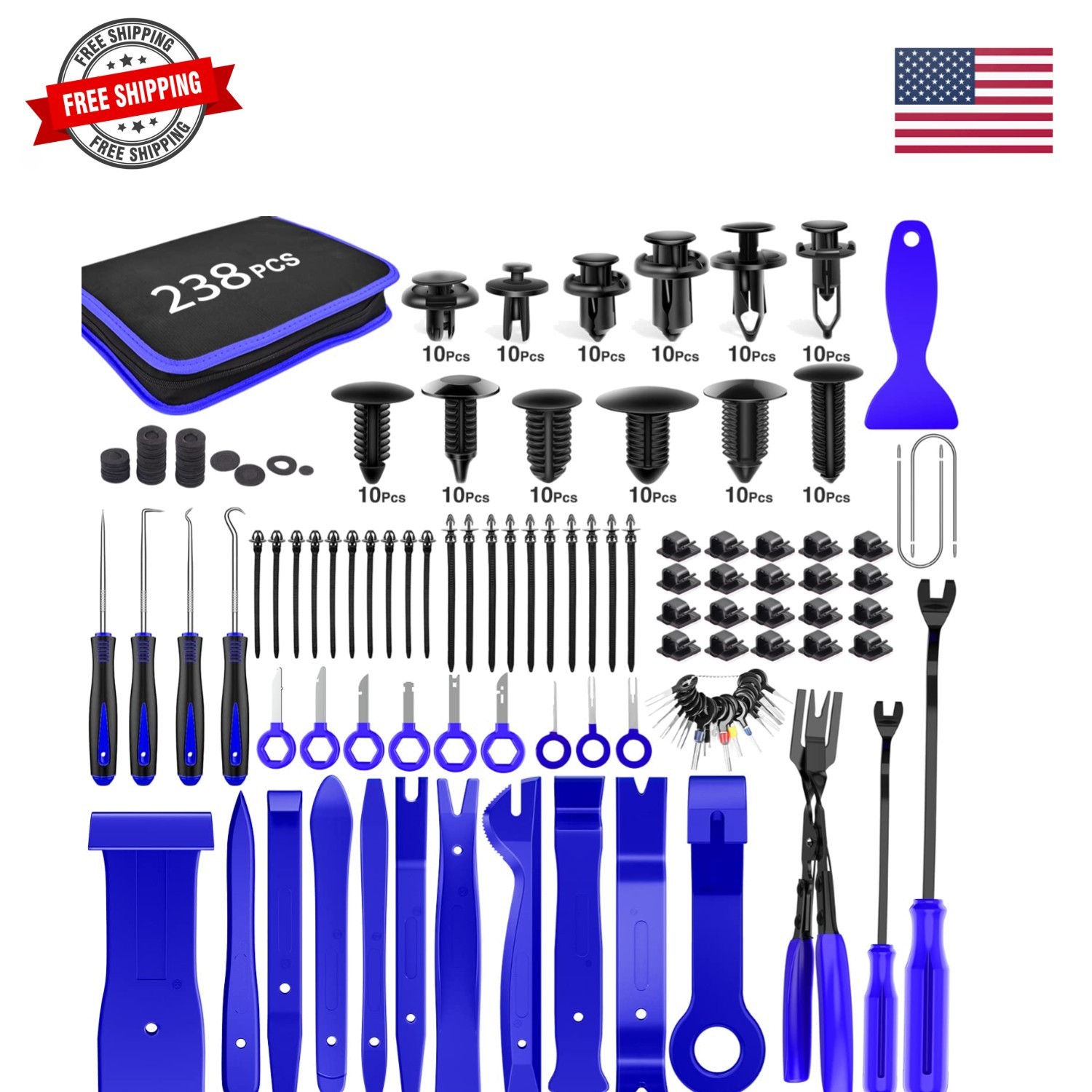 238Pcs Trim Removal Tool, Auto Push Pin Bumper Retainer Clip Set Fastener Ter…