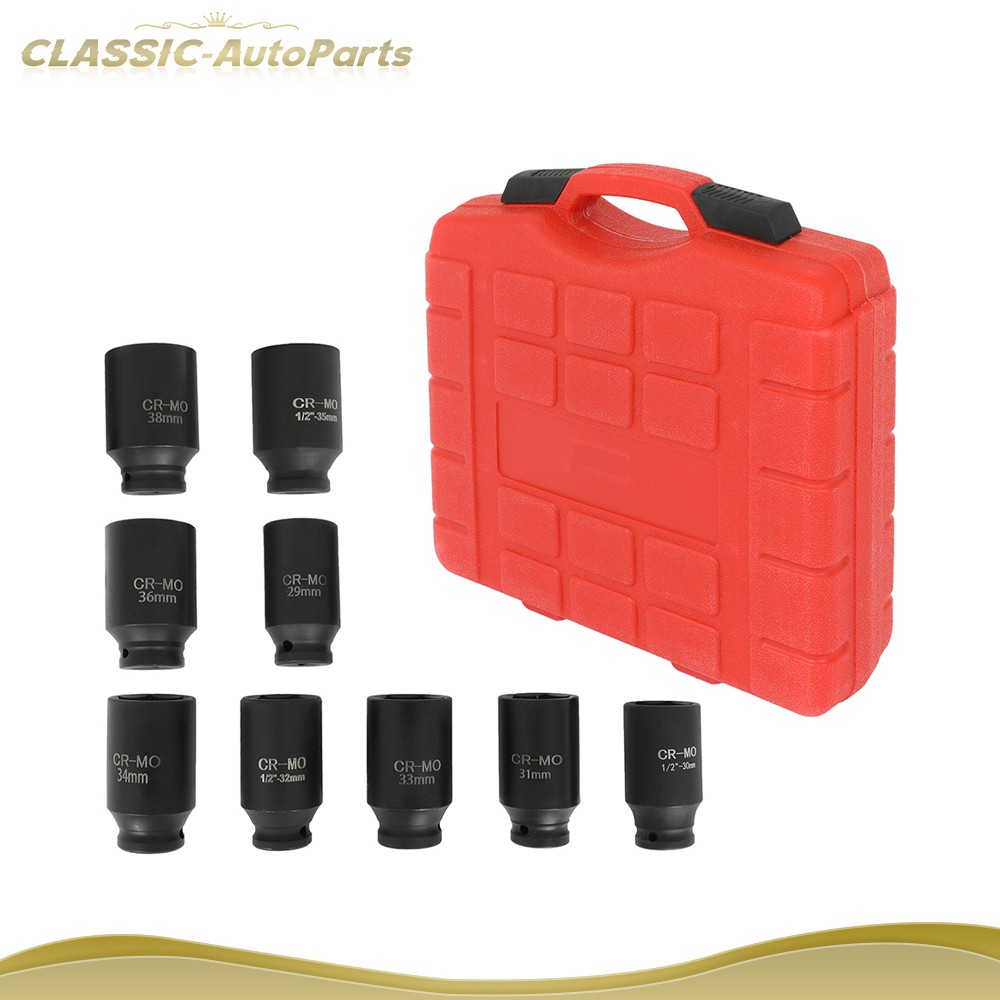 9PCS 29MM-38MM 1/2″ 6PT DEEP IMPACT SET DRIVE METRIC AXLE HUB NUT SOCKET