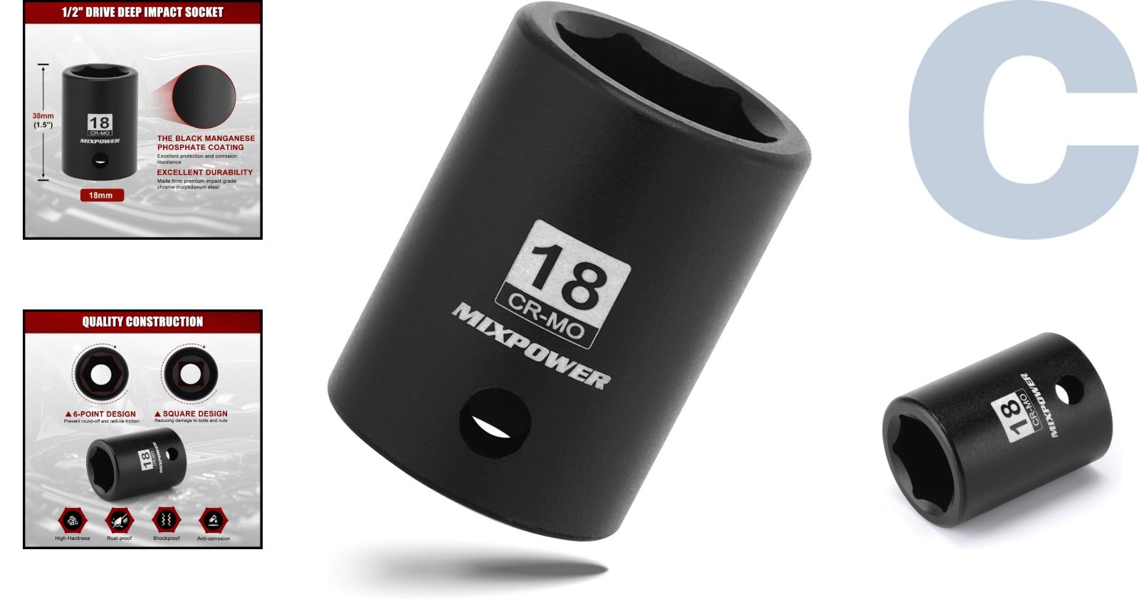High-Performance 18mm 1/2″ Drive Impact Socket – CR-MO with Radius Corner Design