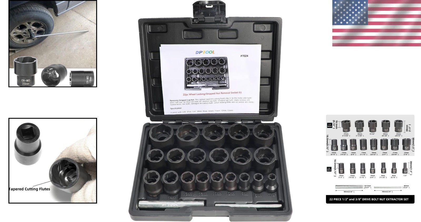 22 Pc Bolt Nut Extractor Set Impact Lug Nut Remover Socket Tool for Damaged Nuts
