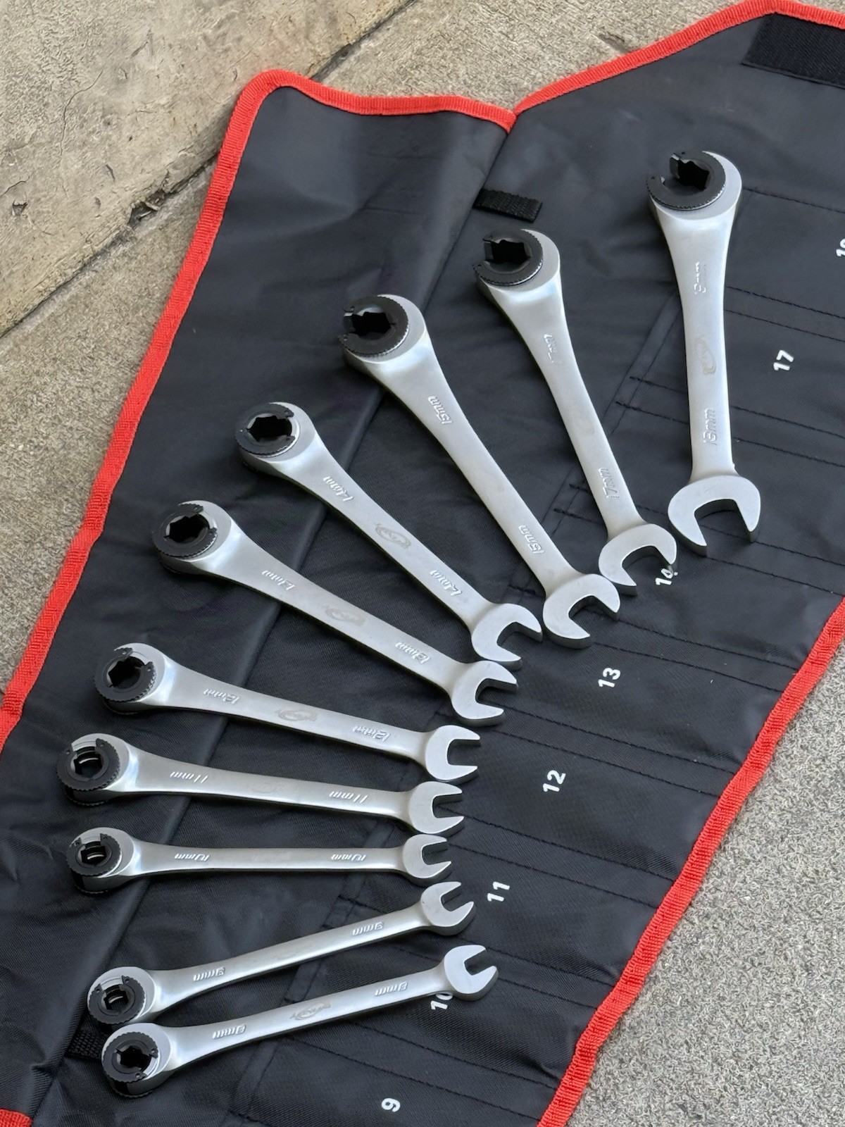 10PCS Metric Open-end Ratchet Wrench Set Flare Nut Tubing Comb Ratching Wrenches