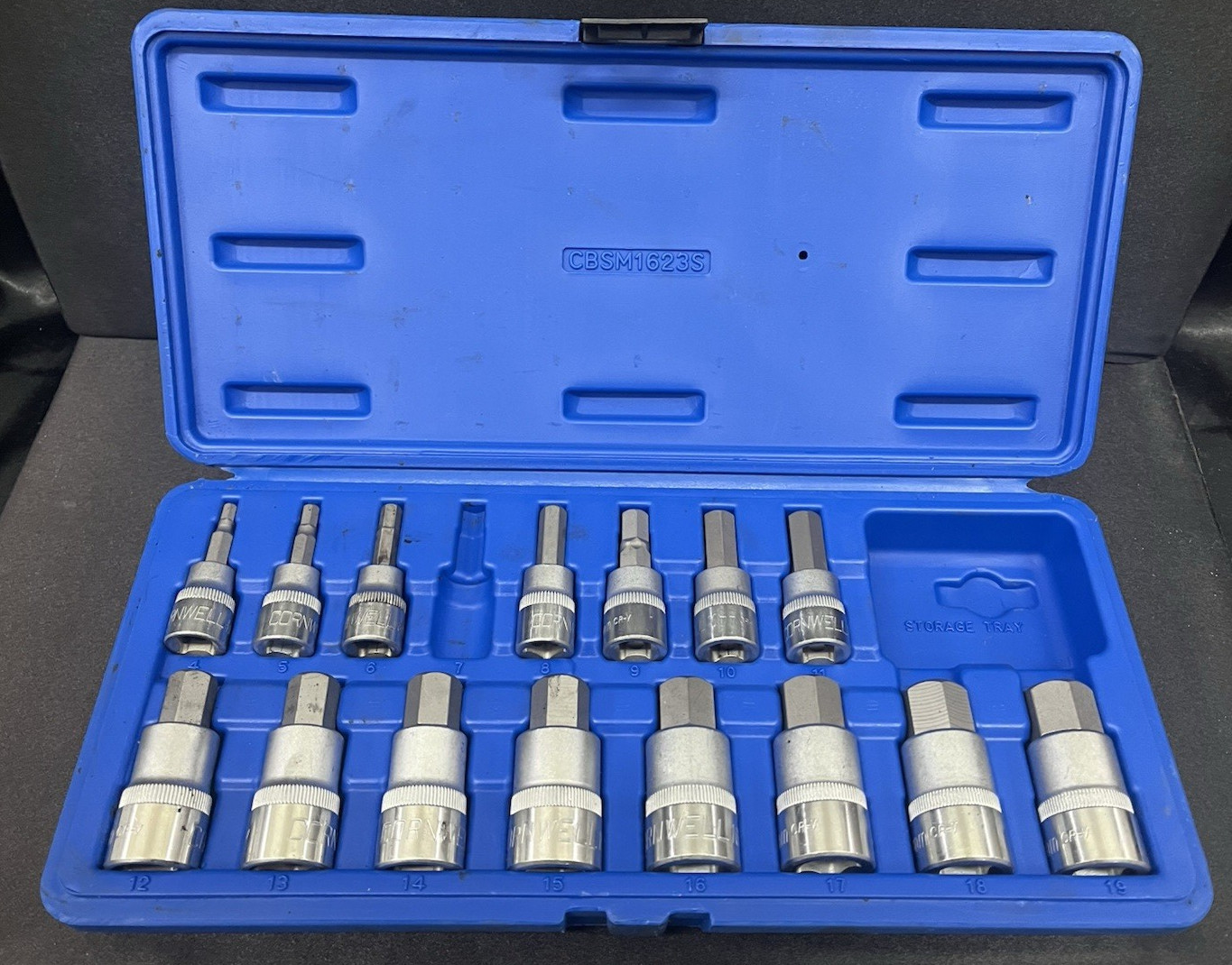 Cornwell CBSM1623S 3/8” & 1/2” Drive Metric Hex Bit Socket Set Missing One (7)