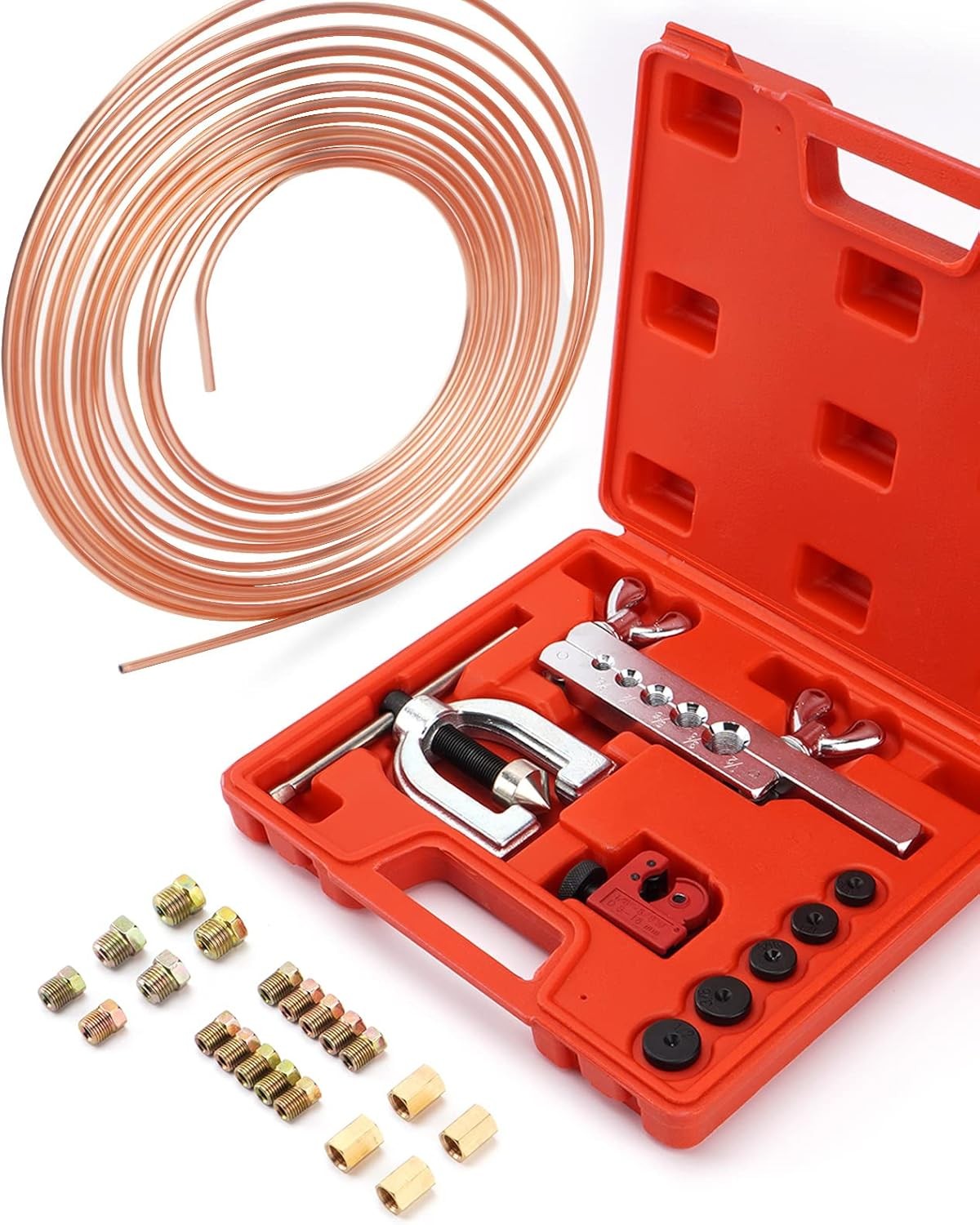Racewill Brake Line Kit 1/4 25ft Copper Pipe + Flaring Tool + 20 Nuts Fittings