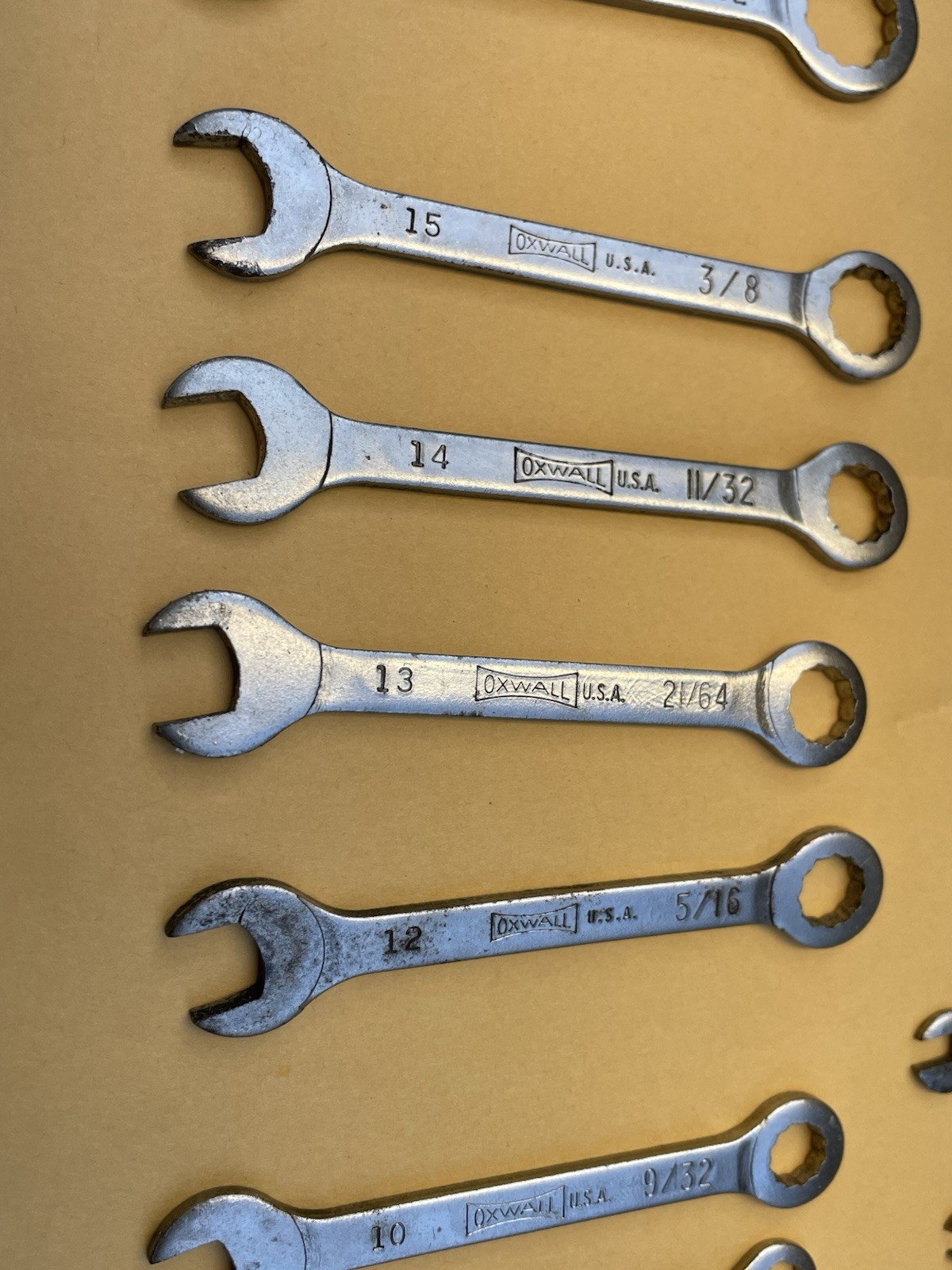 Vintage Oxwall #3973 16 Pc. Box & Open Wrench Set SAE E-Z HANG-UP KIT