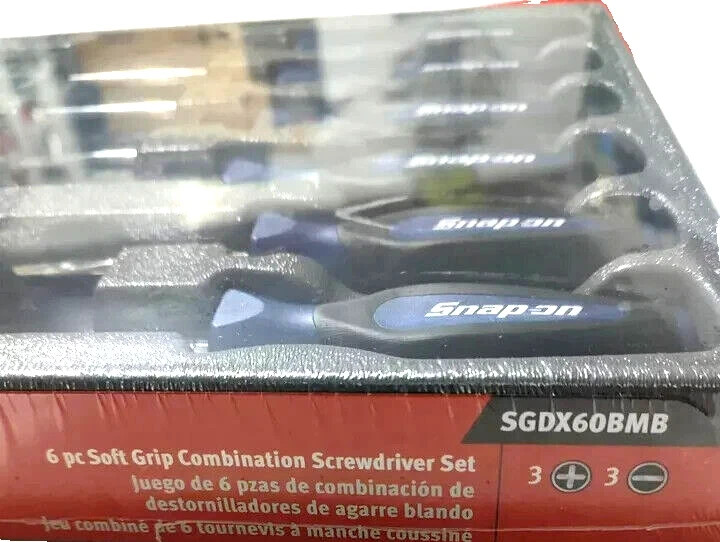 Snap-on Tools 6pc POWER BLUE Soft Grip Combination Screwdriver Set SGDX60BMB NEW